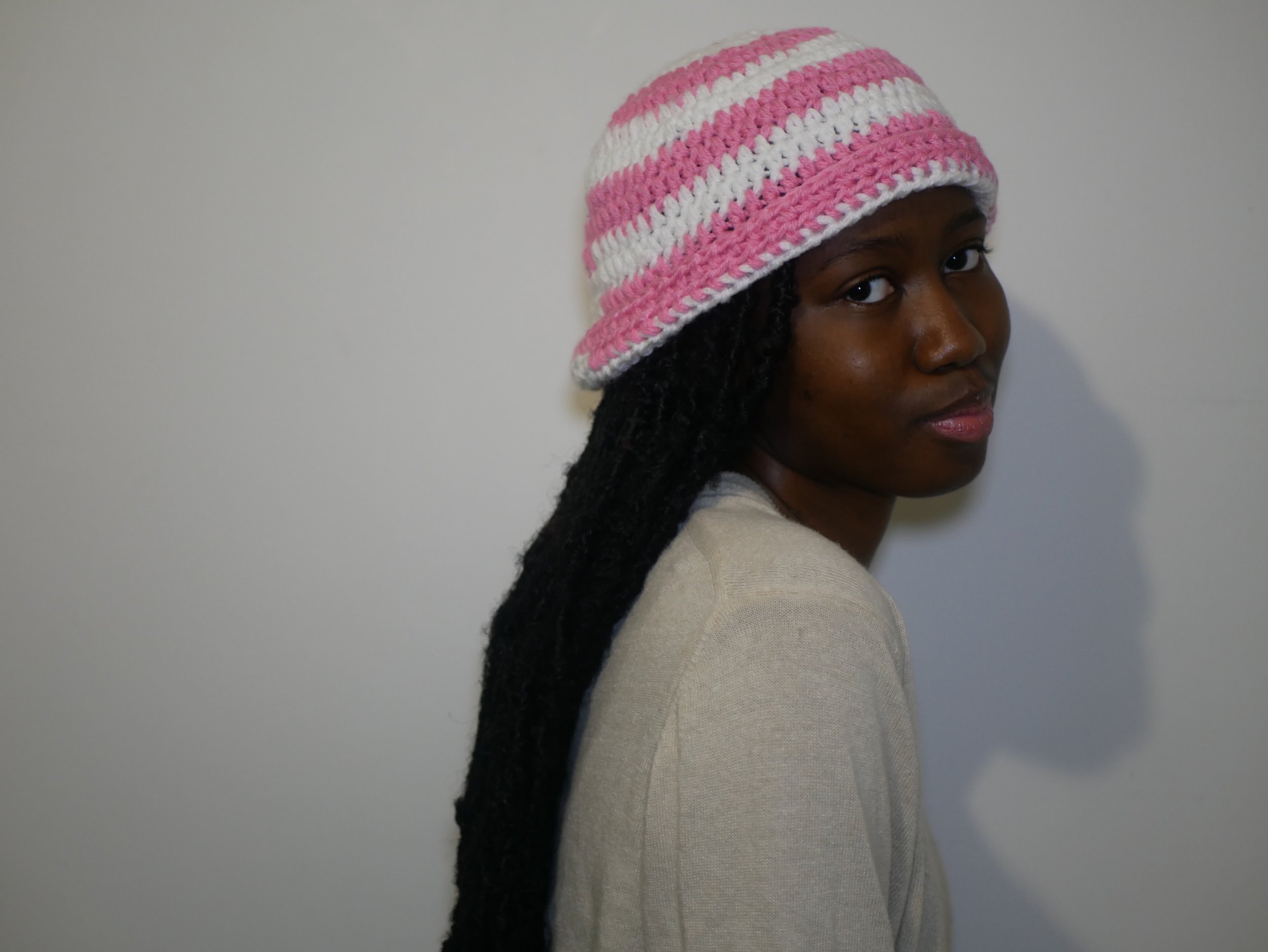 striped beanie - pink + white