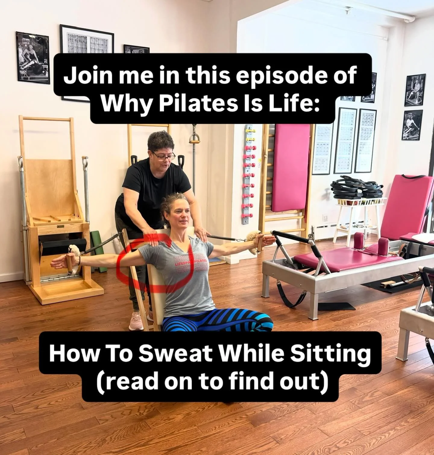 I don't sweat much while exercising, even after extreme heart pumping cardio. But look-ey here. I'm sitting in a chair, sweating my face off. This is the power of Contrology: Pilates as it was meant to be. Pilates as it was created. This method is Po
