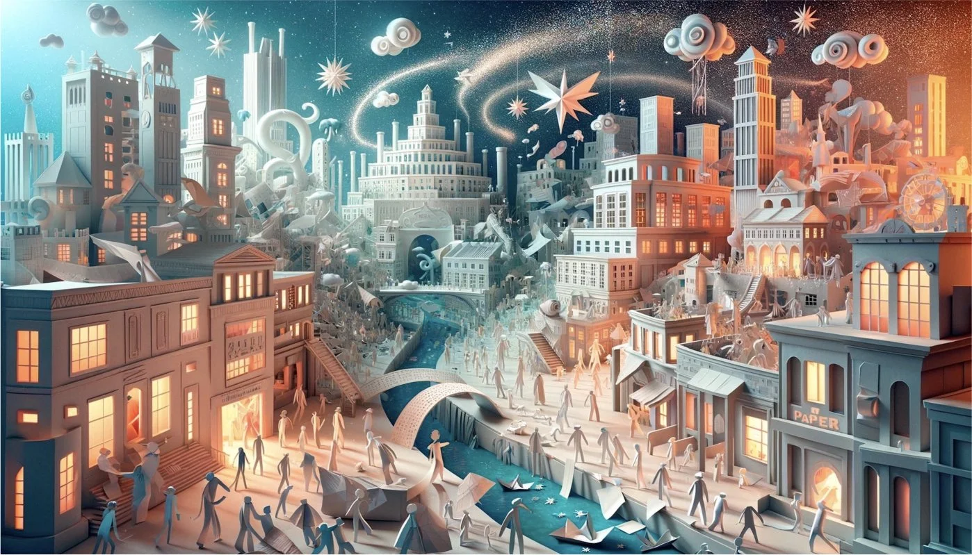 Illustrated paper city world