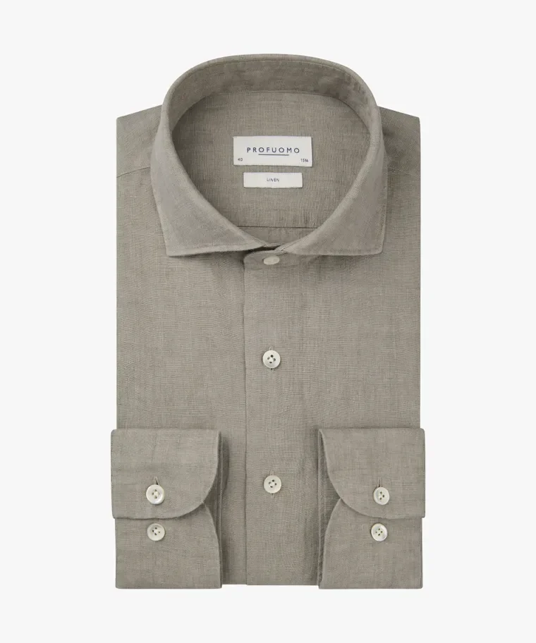 Profuomo Linen Shirt (4449) Dark Beige