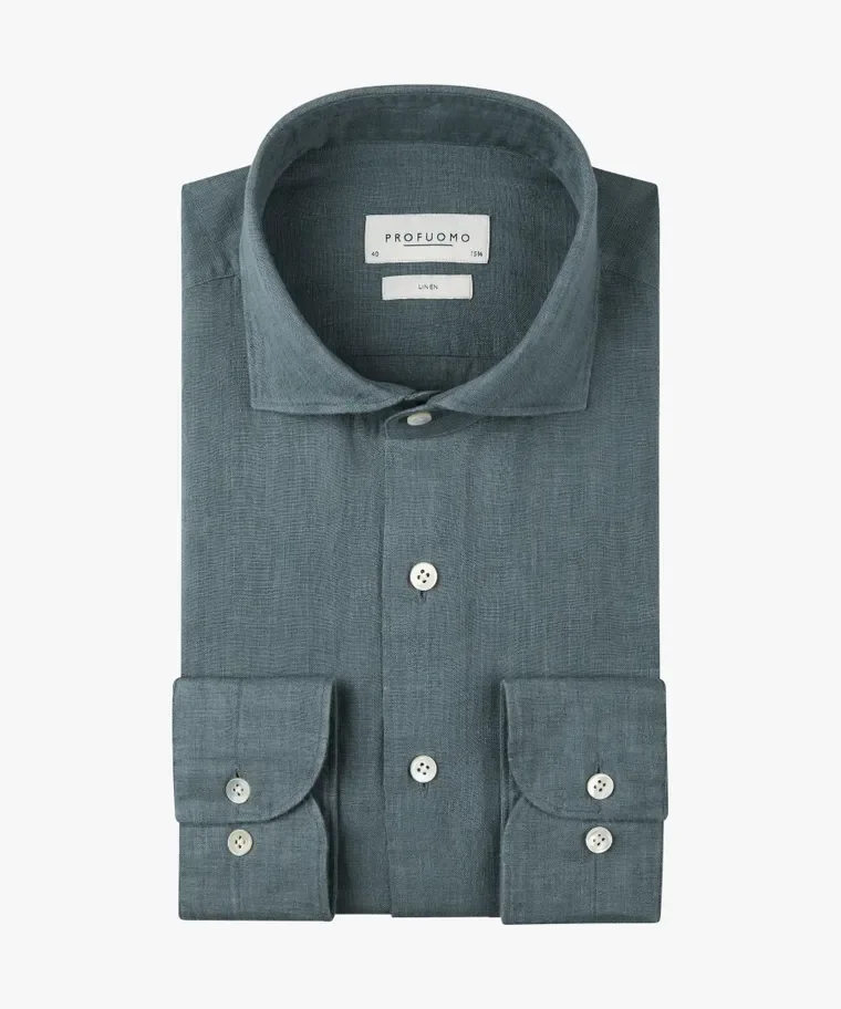 Profuomo Linen Shirt (4449) Grey Blue