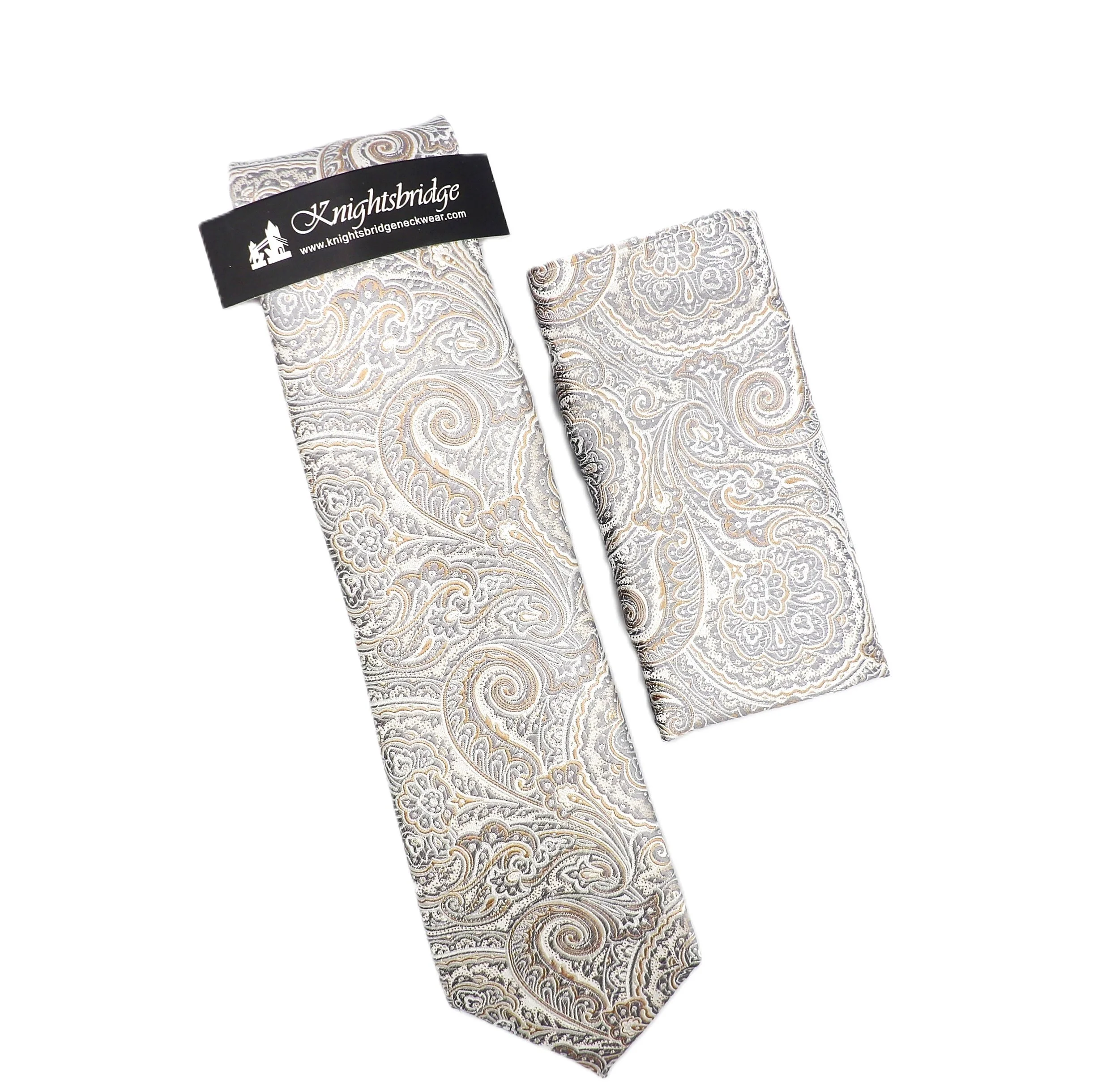 Knightsbridge Silk Tie (4603) Silver Paisley