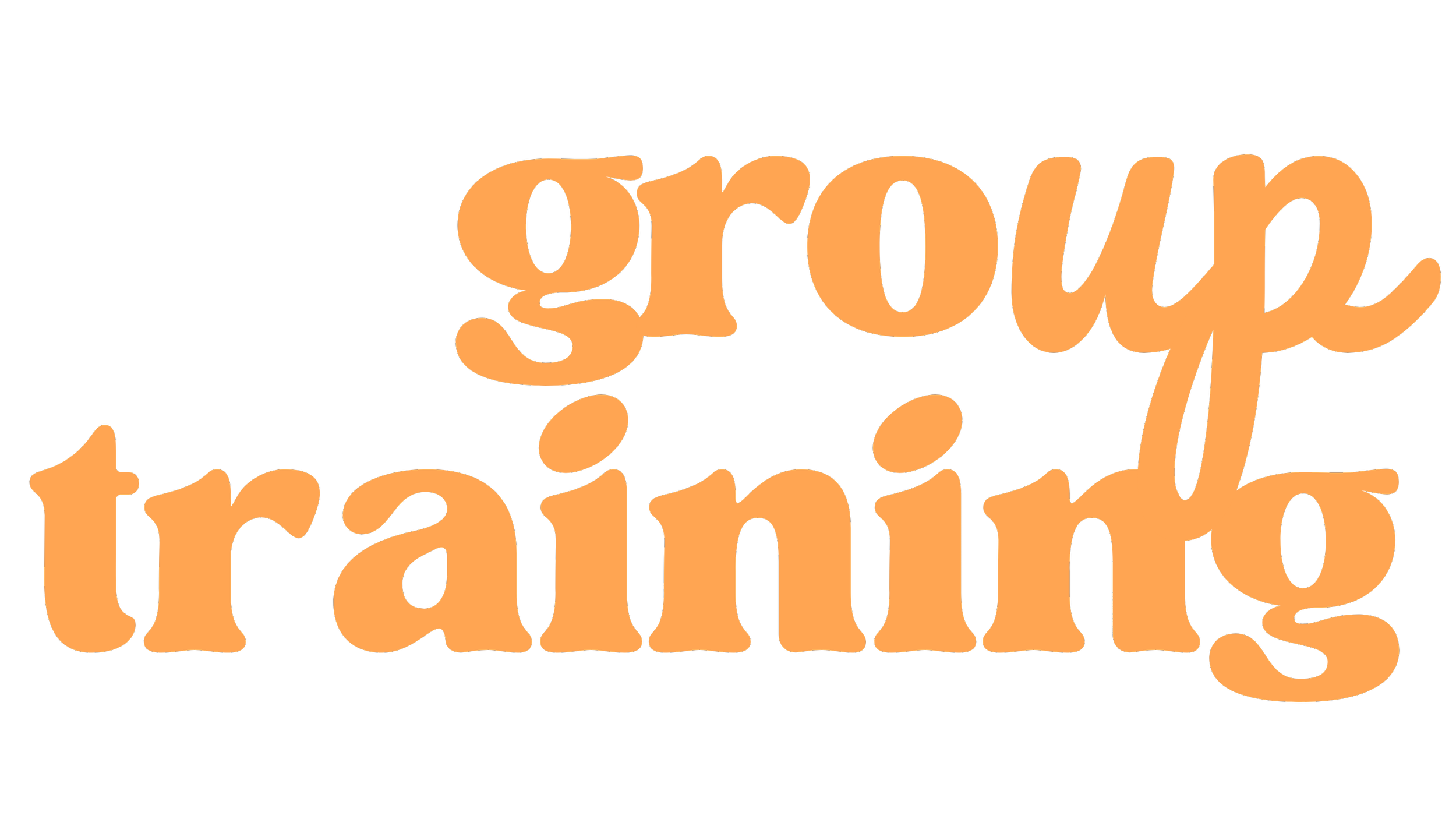 Text saying 'group training' in bold orange letters on a black background