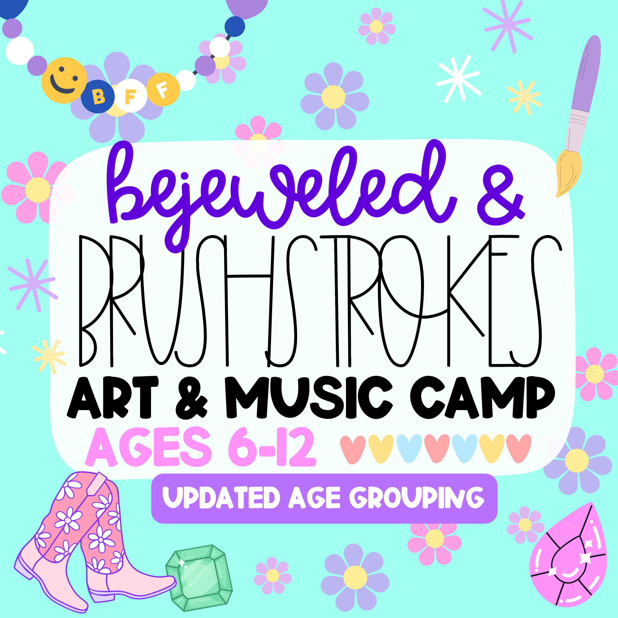 Bejeweled & Brushstrokes Summer Art & Music  Camp - Week 2 -June 8th-12th- Ages 6-12 *updated age group