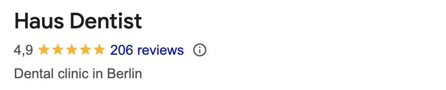 5-star Google review praising professional cleaning and friendly staff at Haus Dentist