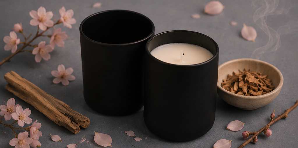 Sakura Ember Candle - 14oz Matte Black Glass Votive