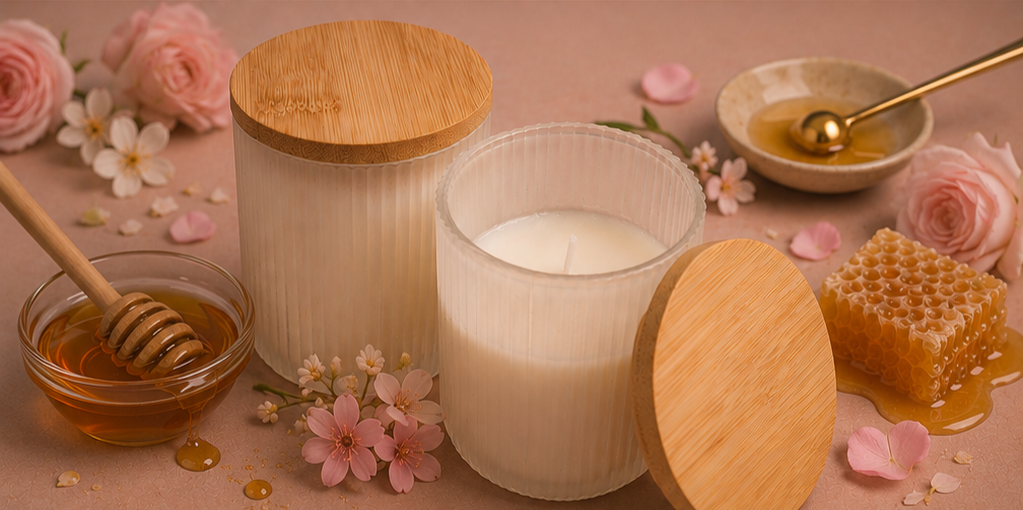 11oz Iridescent White Ribbed Cylinder w/ Bamboo Lid