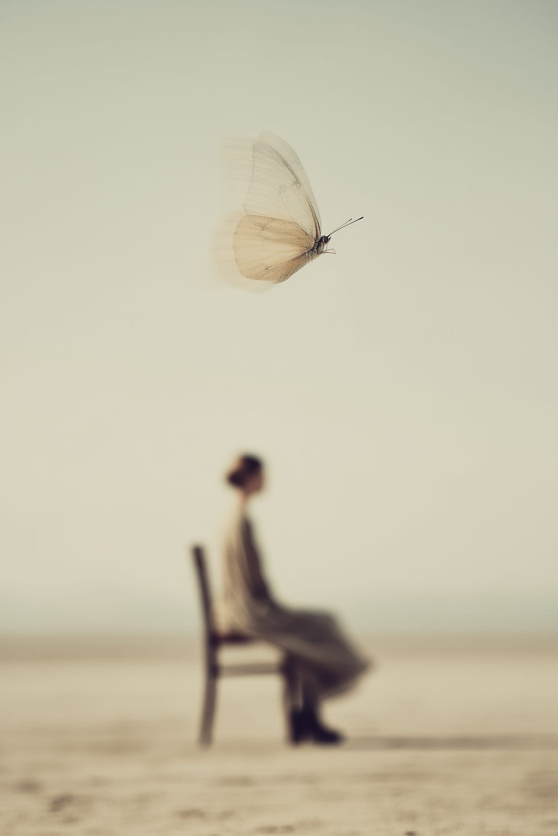 emotional editorial images, woman with butterfly