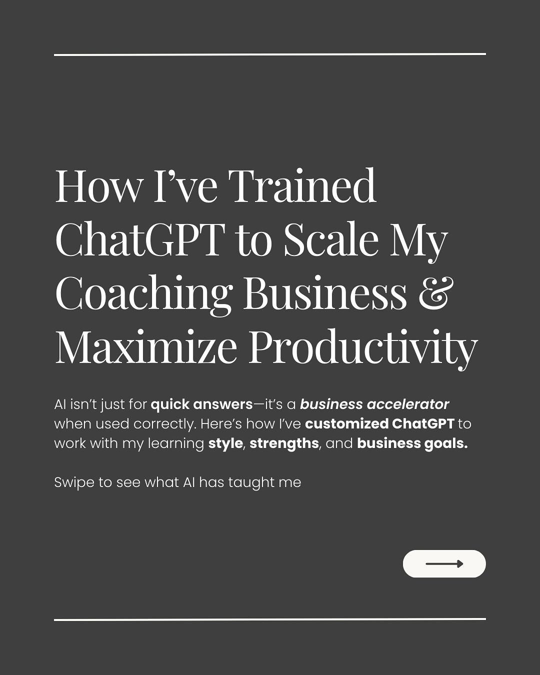 Most people use ChatGPT for quick answers&mdash;I use it to streamline my coaching business, eliminate mental clutter, and save time.

AI isn&rsquo;t just about automation. When trained properly, it becomes a custom strategy tool that works with your