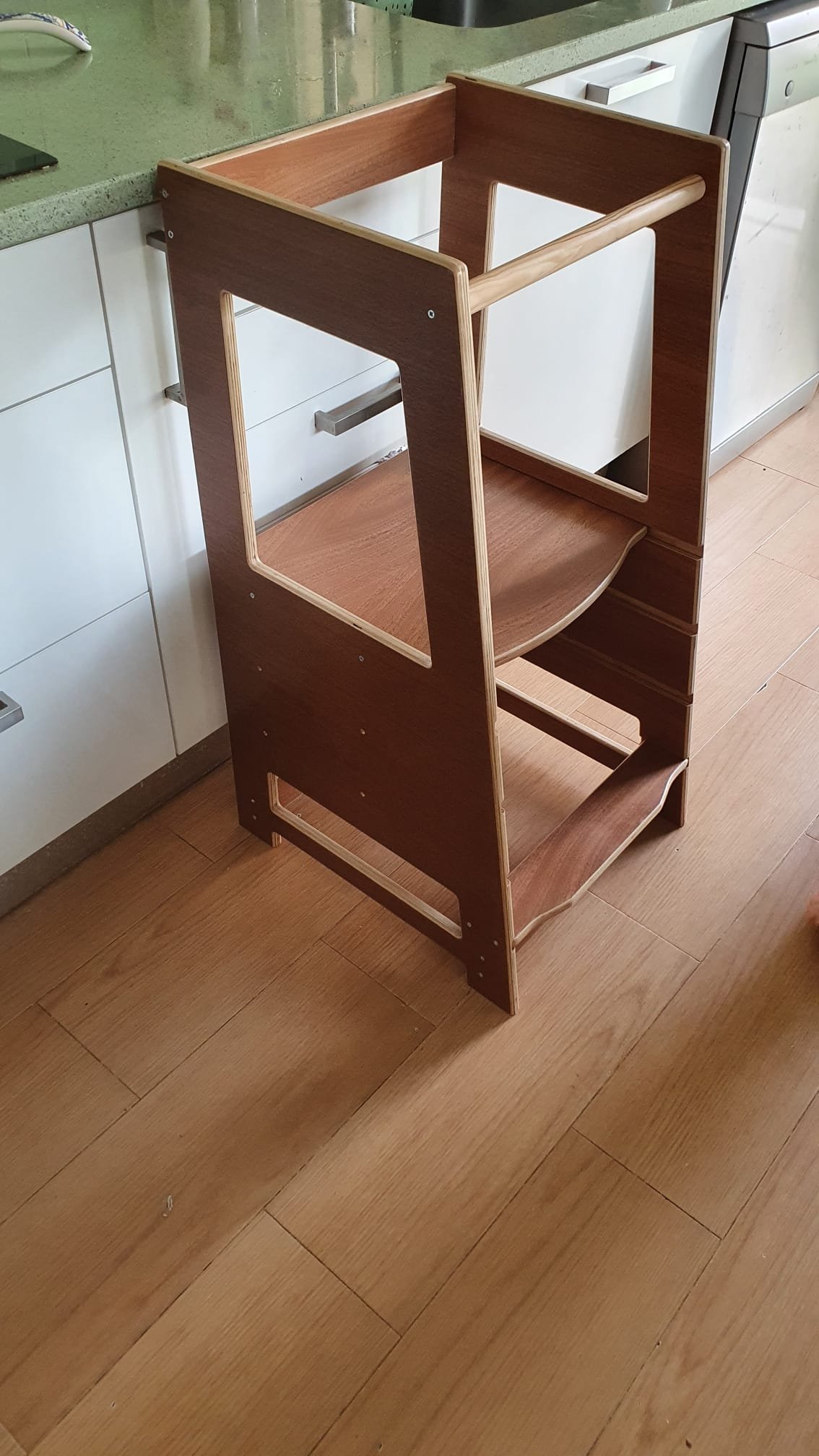Custom Montessori Kitchen Stool - Handcrafted wooden kitchen stool with a safe and supportive design for children.