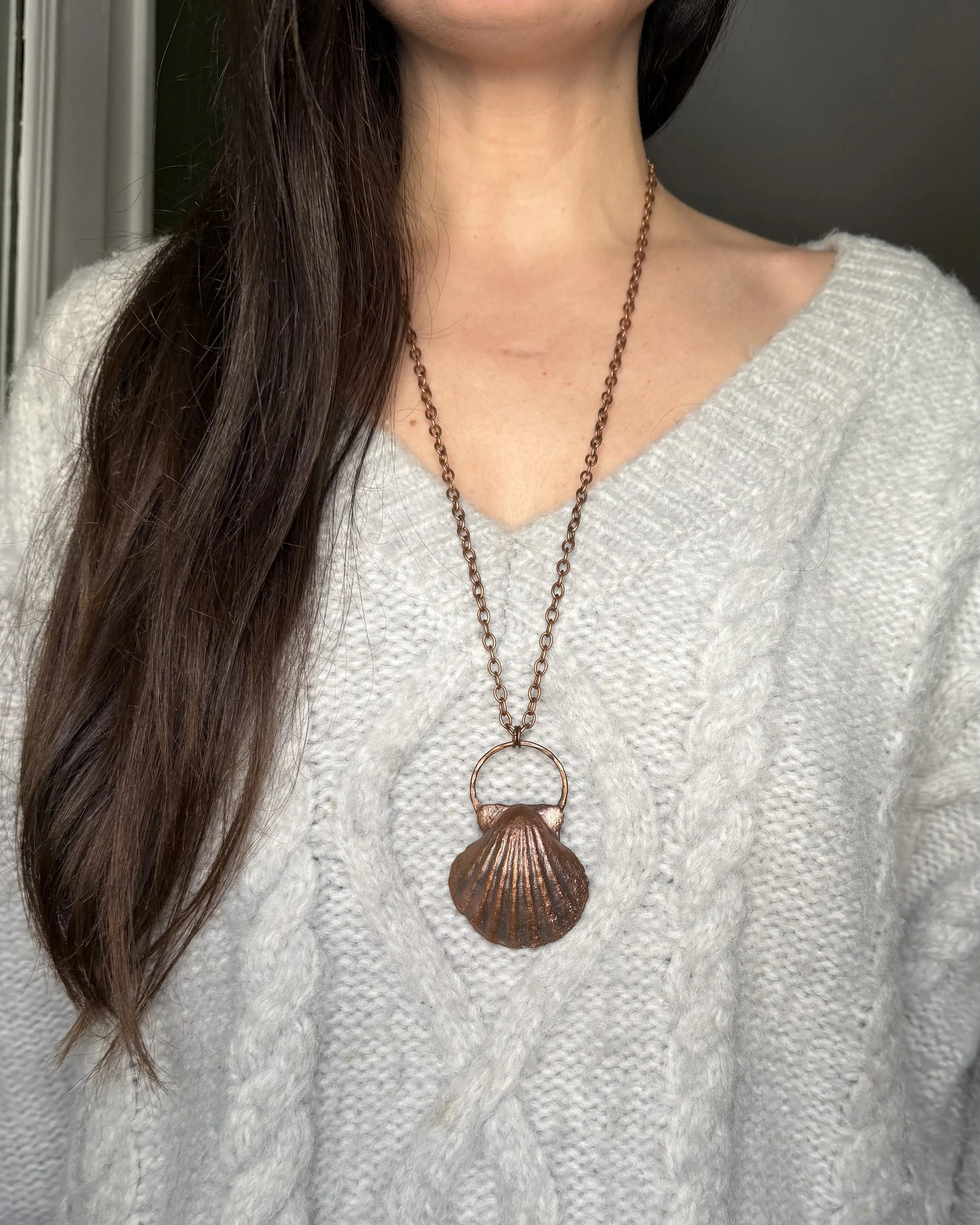 Mermaid Necklace - Real Shell set in Electroformed Copper on a long Antique Copper Plated Chain