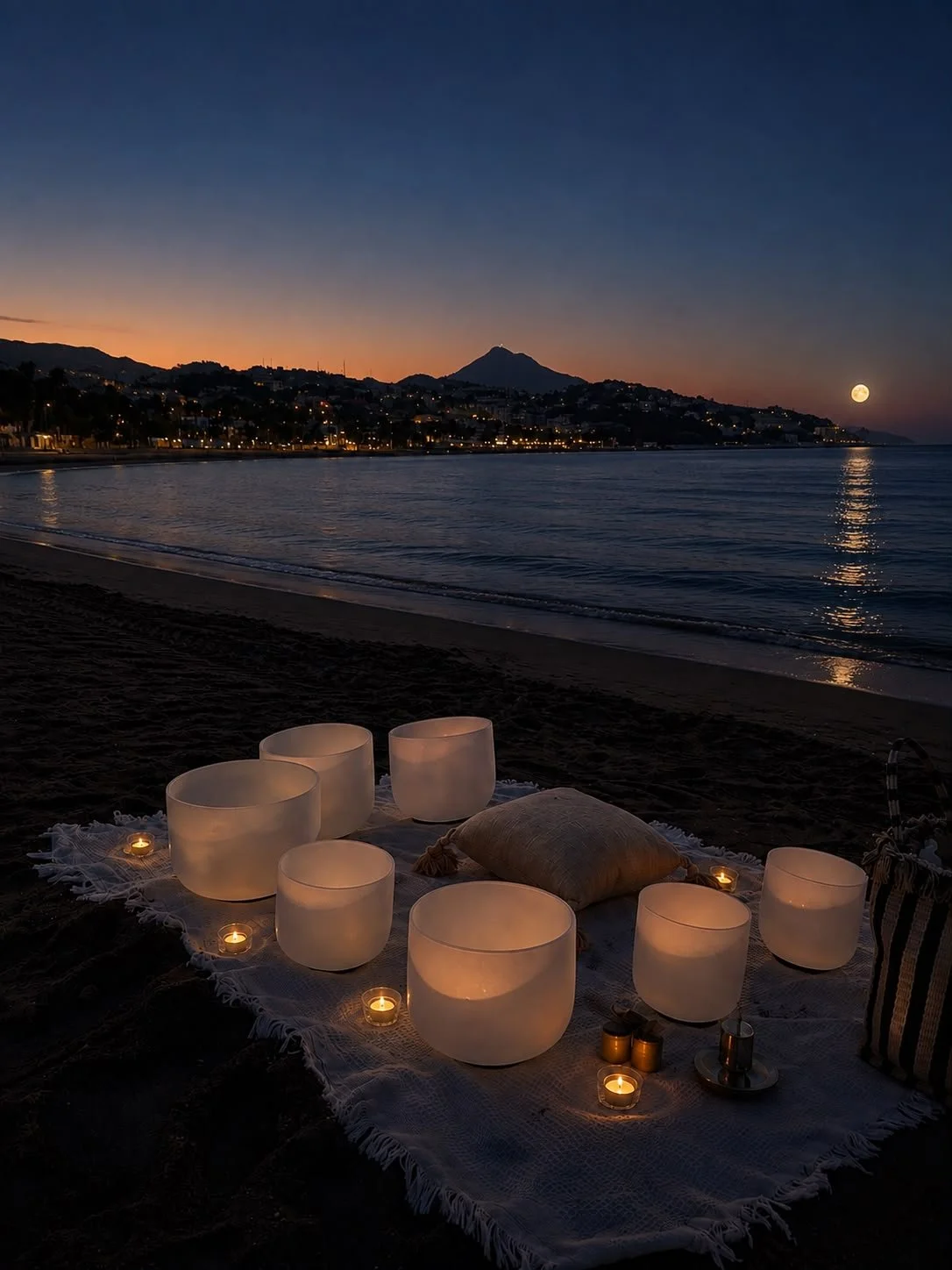 Aug 28 Fri 🌕Full Moon Sound Bath Malaga | Crystal Bowls by the Sea