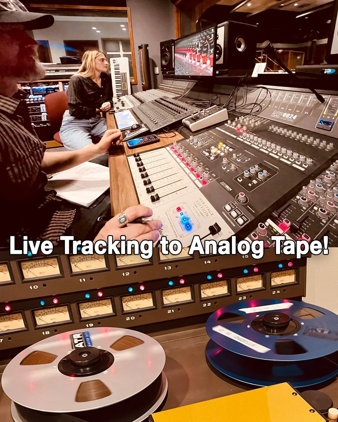 ARC 3rd Level Spring '25 students tracking Sacramento's own &quot;Leaping Blennies&quot; rockabilly band in Studio B to 24-track tape. All of our recording students get hands-on experience mic'ing, tracking, and mixing real bands and artists during t