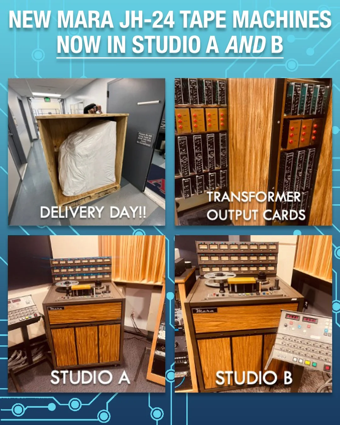 We now have @maramachines JH-24 analog 2-inch / 24-track tape machines in both Studio A and Studio B! Our students learn both digital and analog recording techniques, including live tracking, overdubbing, mixing, and restoration. 

https://www.facebo
