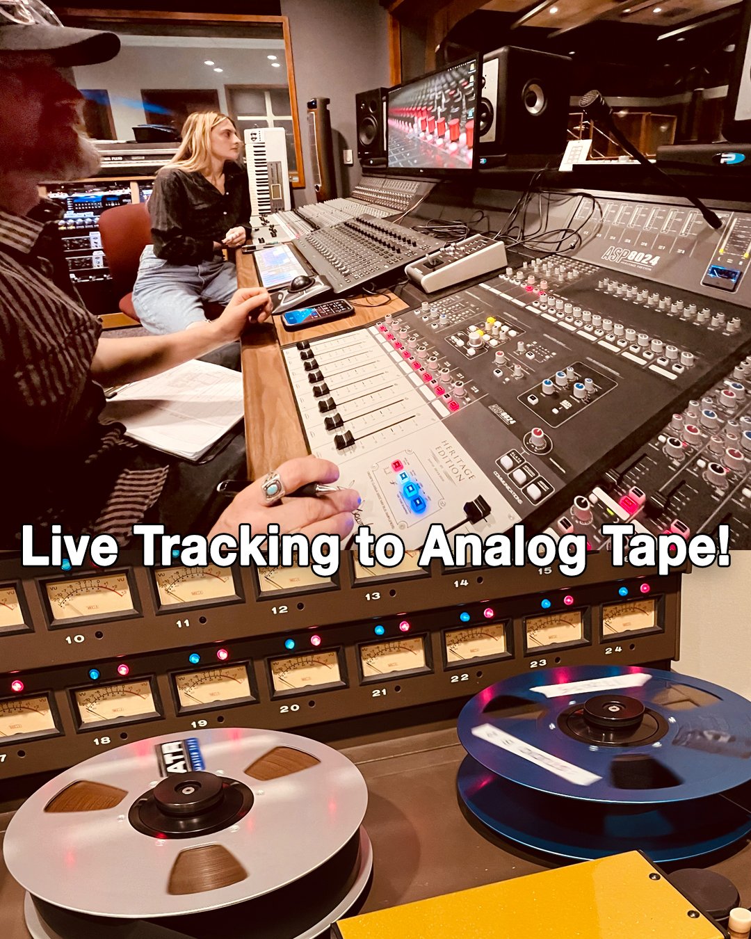 ARC 3rd Level Spring '25 students tracking Sacramento's own "Leaping Blennies" rockabilly band in Studio B to 24-track tape. All of our recording students get hands-on experience mic'ing, tracking, and mixing real bands and artists during t