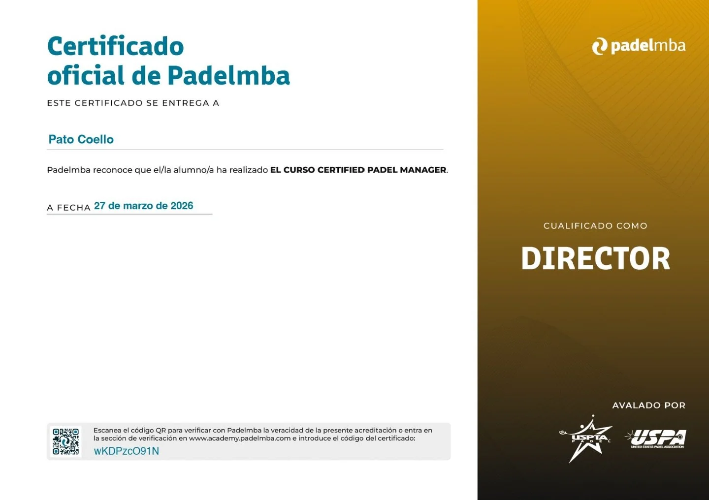 Certified. ✅🎾

Orgullosos de anunciar que @jrcoello , Co-Founder de Vaxta Padel, acaba de certificarse como Certified Padel Manager con @padelmba 🏆

El contenido de su programa es simplemente extraordinario &mdash; y ser parte de la familia PadelMB