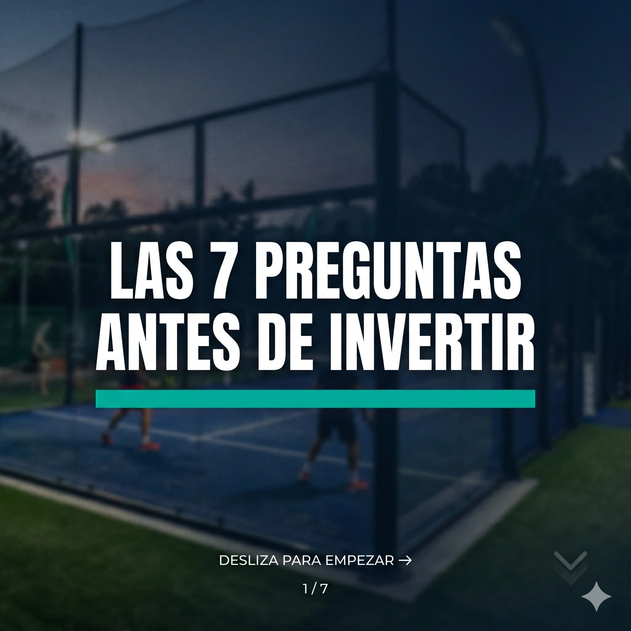 Las 7 preguntas que DEBES responder antes de invertir en un club de p&aacute;del. 📊

Hemos visto fracasar proyectos de $10M+ MXN por no hacer estas preguntas b&aacute;sicas.

Y vemos proyectos "peque&ntilde;os" de 3-5 canchas generar retor