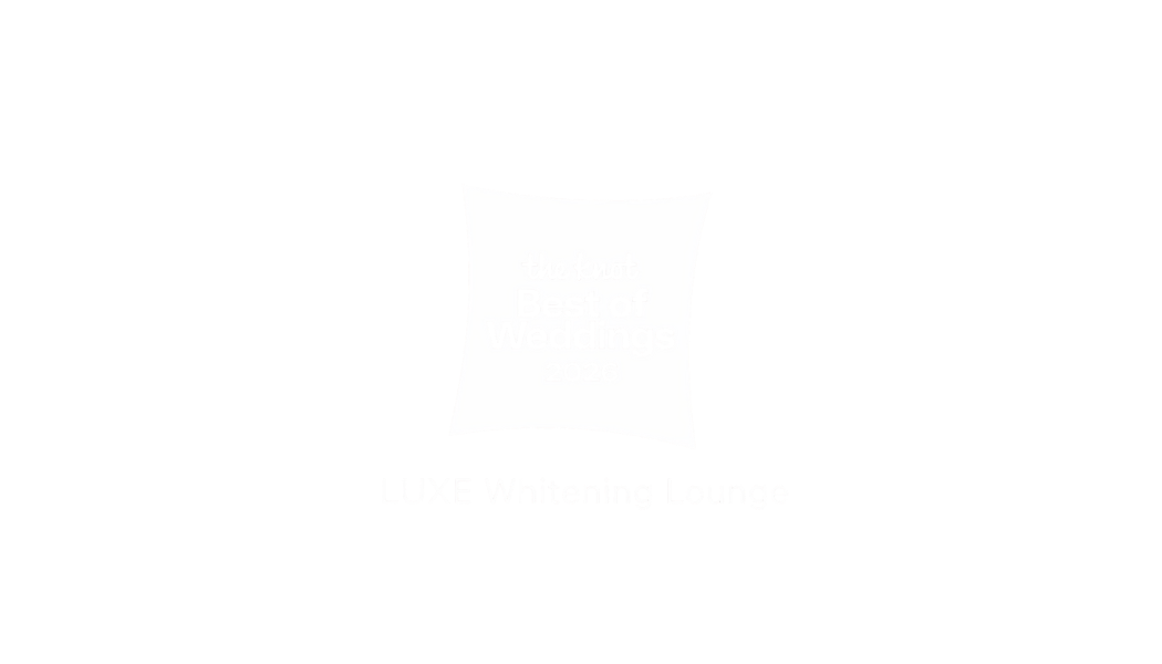 Logo with text 'The Knot Best of Weddings 2026' and 'LUXE Whitening Lounge' on a black background.
