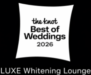 Cover of an award titled 'the knot Best of Weddings 2026' with a subtitle 'LUXE Whitening Lounge' on a black background.