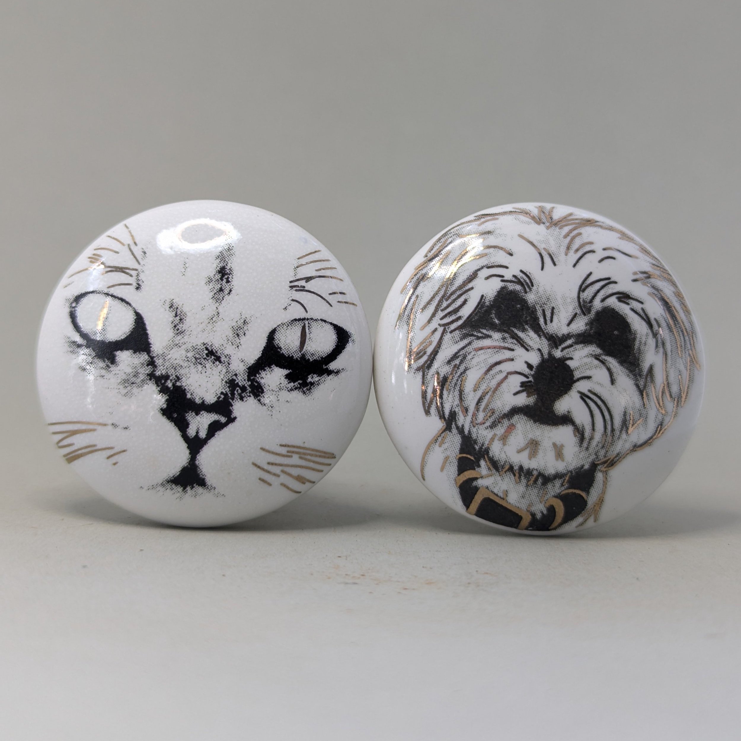 Gold Cat and Dog Theme Knobs