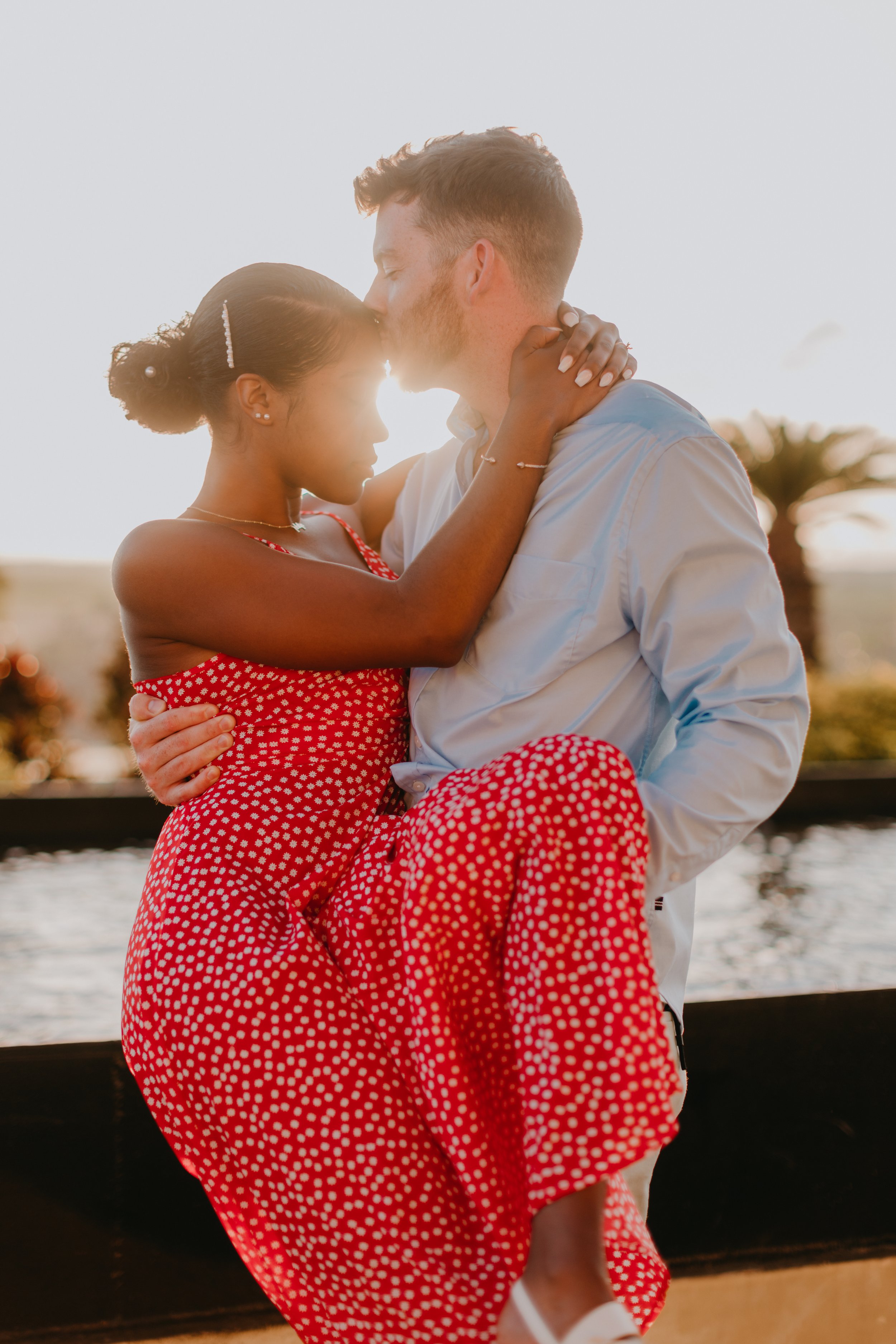 Golden Hour Wedding Couple Embracing in Riviera Maya Cancun Mexico.