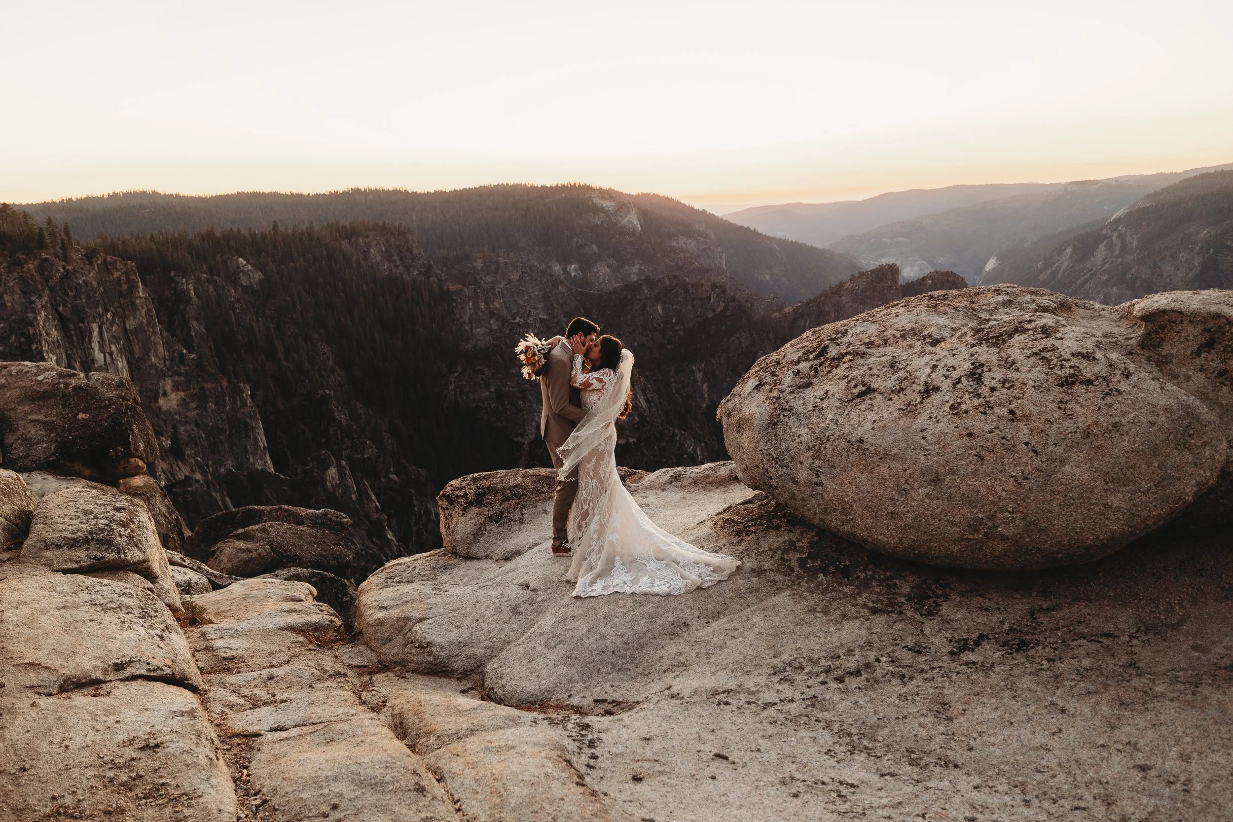 Gorgeous Golden Hour Wedding Sunset Couple pose at Yosemite National Park.