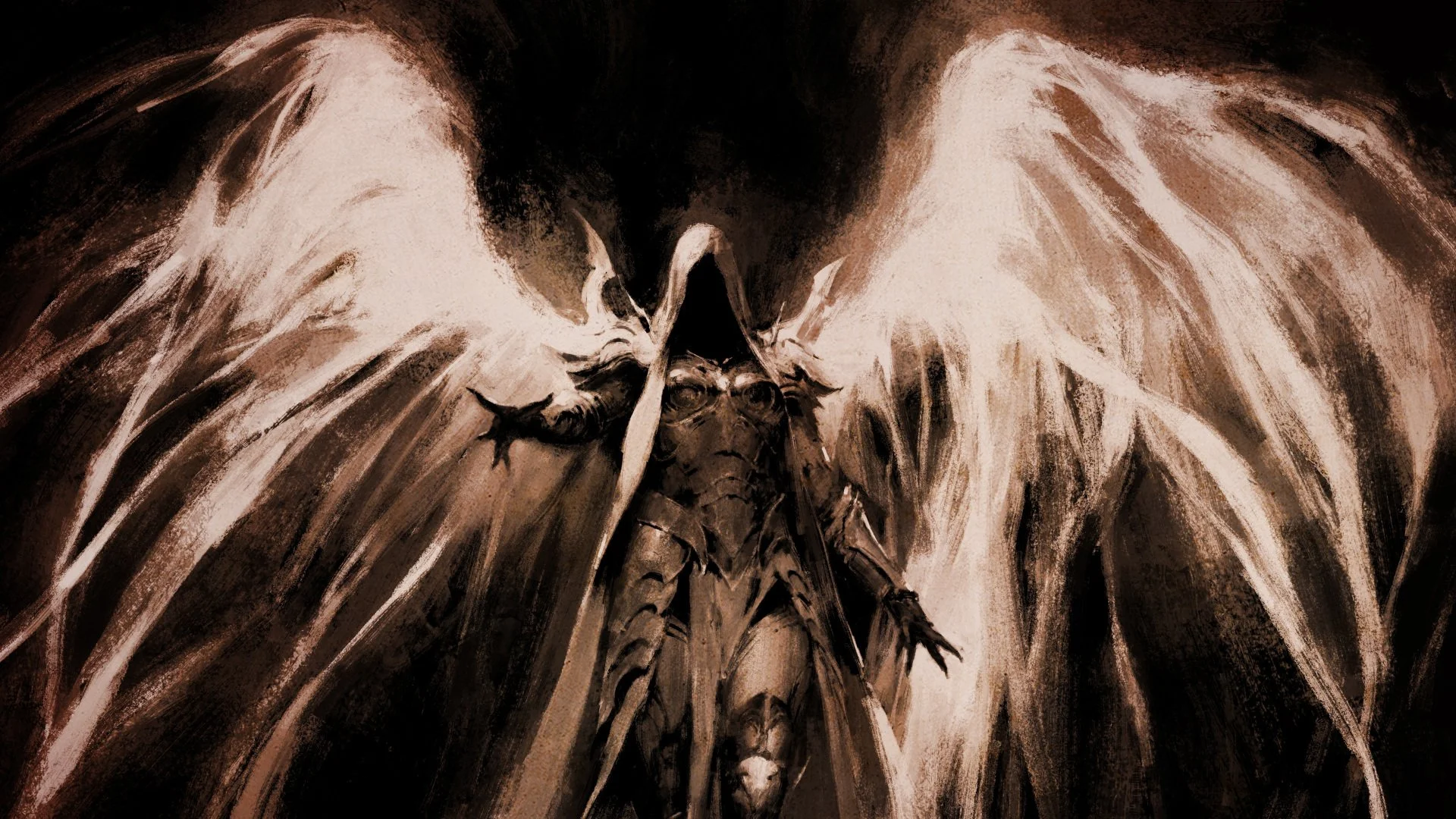 A digital painting of a large dragon with wings spread wide, standing on a rocky terrain, facing forward with a fierce expression.