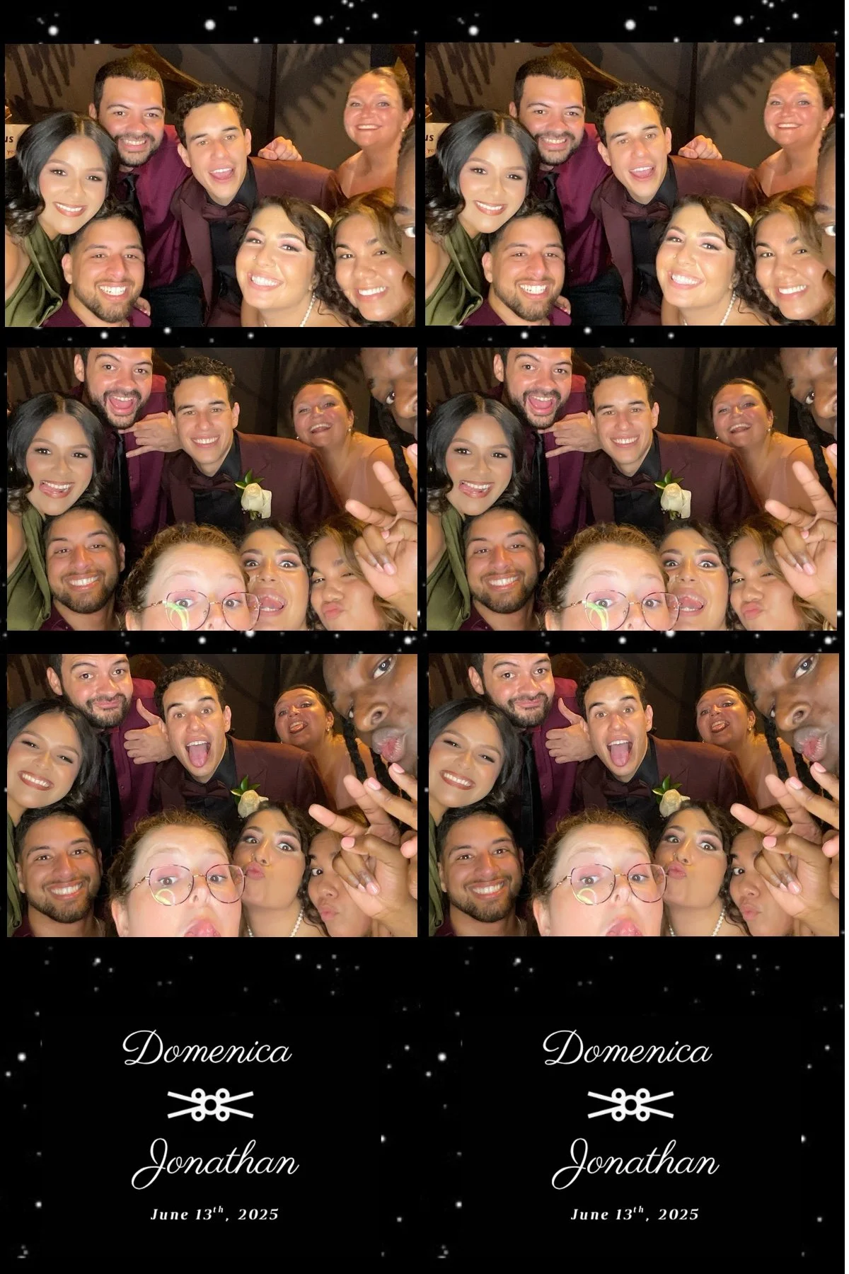 Two women standing together in front of a shimmering, colorful backdrop with hanging disco or party decorations, smiling and posing for a photo at a celebration or party.