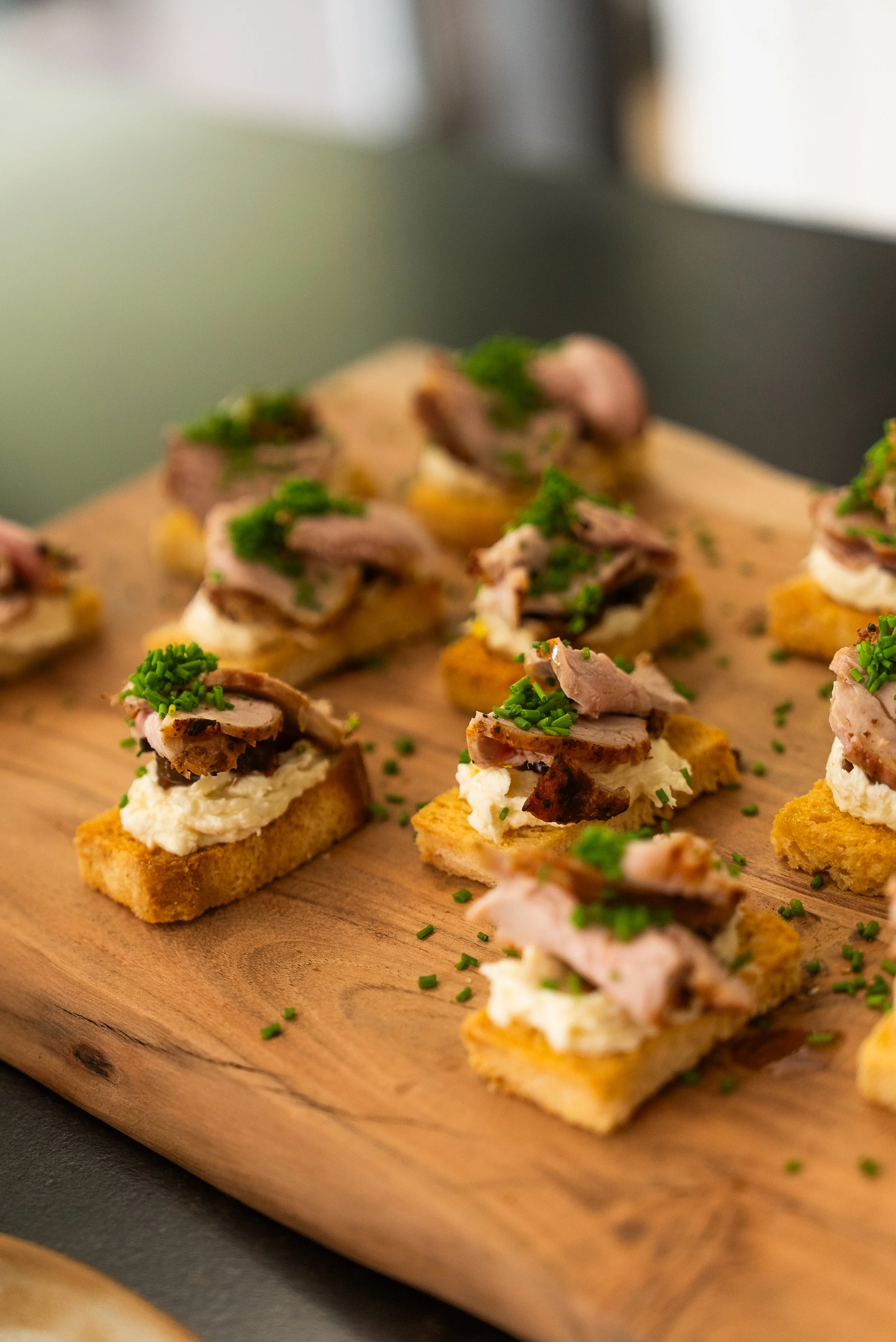 Pork Fillet, Beetroot Relish, and Horseradish Crostini