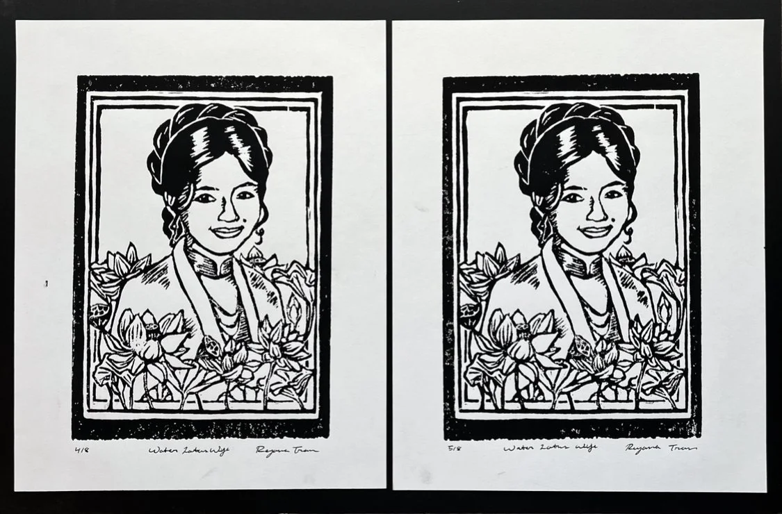 "Water Lotus Wife", linoleum print, 2020