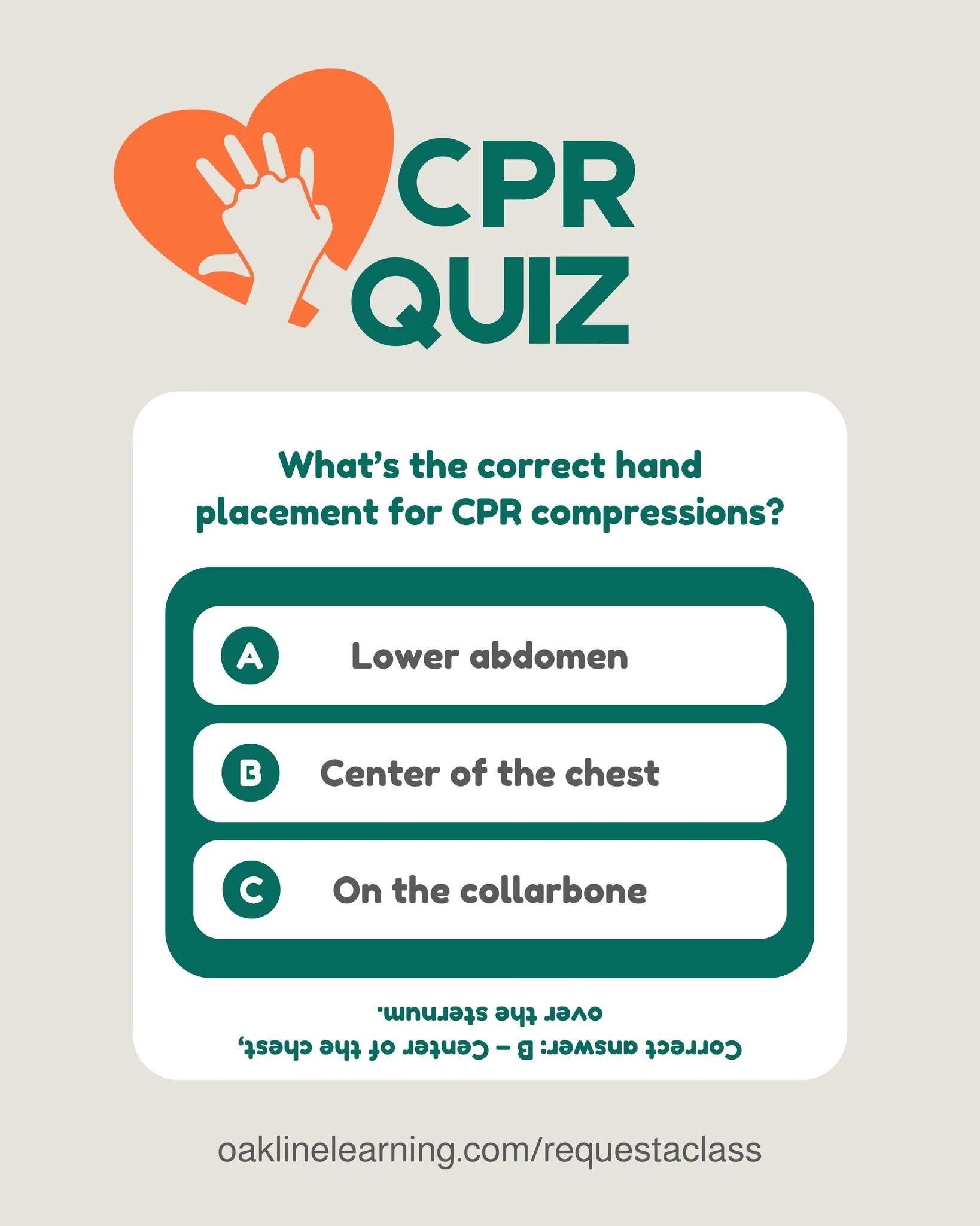 🤔 Let's see what you know! If you're guessing, that's a sign you need to renew your training.
📚 Ready to feel sure? oaklinelearning.com/requestaclass
#CPRquiz #LifesavingKnowledge #OakLineLearning