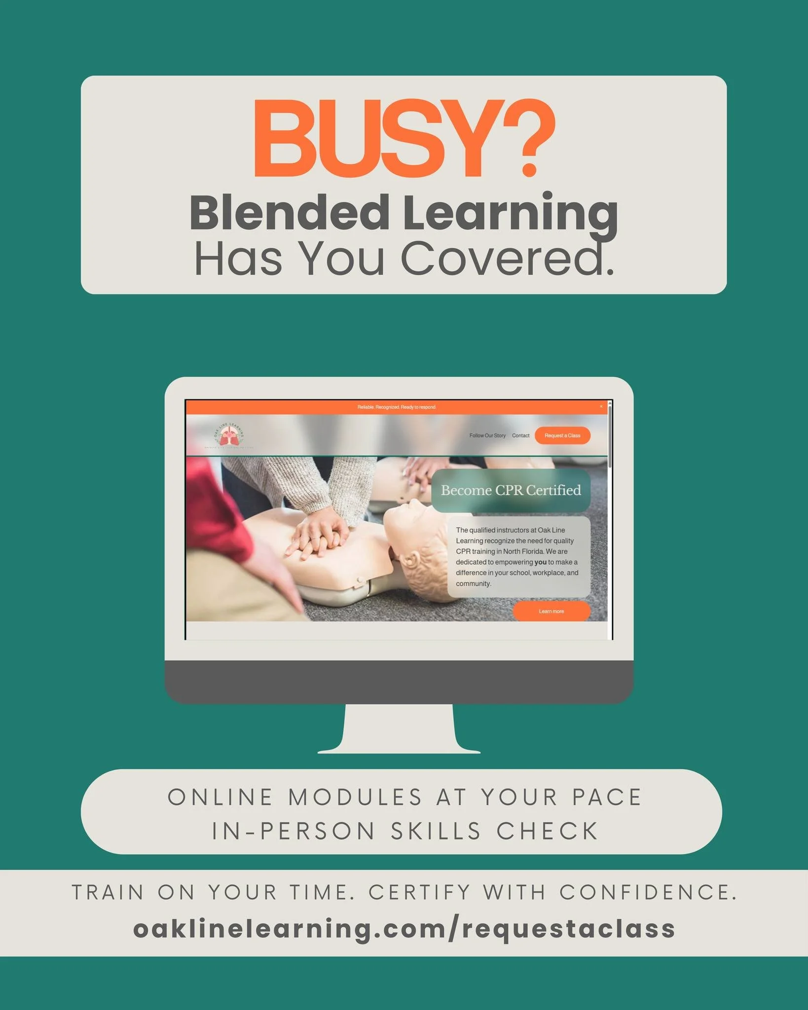 📅 No time? No problem.
With blended learning and flexible scheduling, your training adapts to you.
🖥 Get certified on your terms: oaklinelearning.com/requestaclass
#BlendedLearning #BusyAndPrepared #OakLineLearning