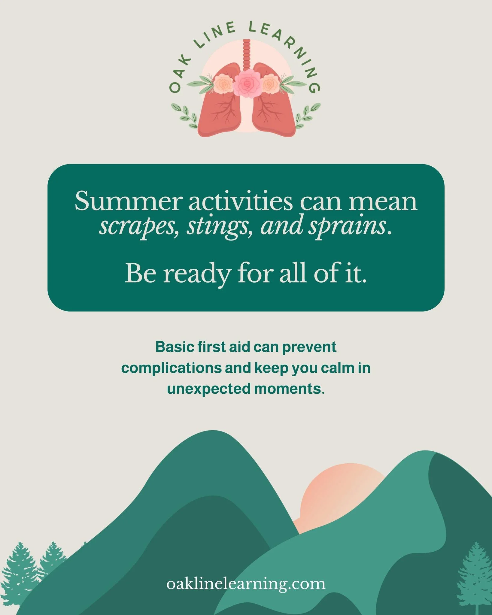☀️ Summer adventures can come with bumps, bites, and bruises.
Don&rsquo;t let the unexpected catch you off guard; basic first aid can prevent infections, reduce complications, and help you stay calm under pressure.
Be ready for it all.
🏕️ Sign up fo