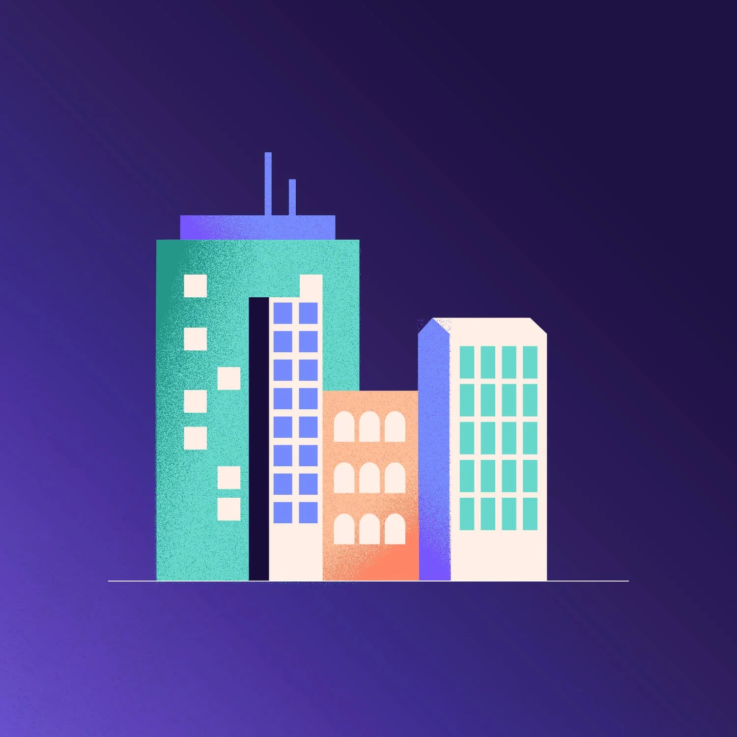 Illustration of buildings to visually represent philanthropic partners