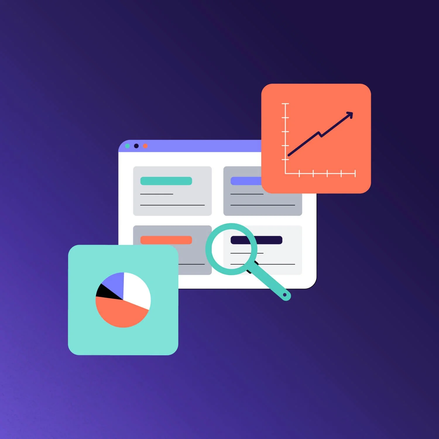 Icon of charts or nodes connected by lines, illustrating sensemaking and identifying trends in impact data.”