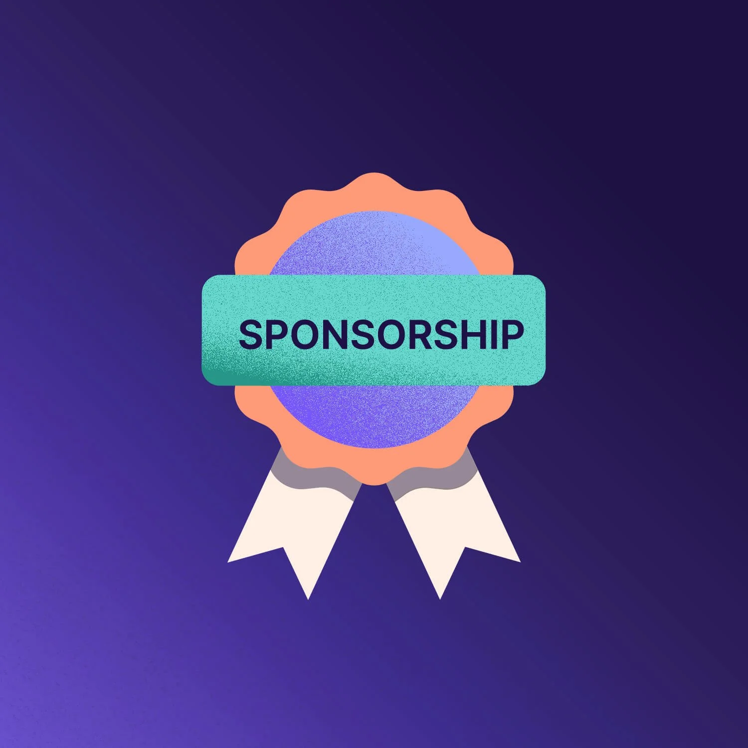 A graphic illustration of a person holding a badge with the word 'sponsorship' written on it, against a dark purple background.