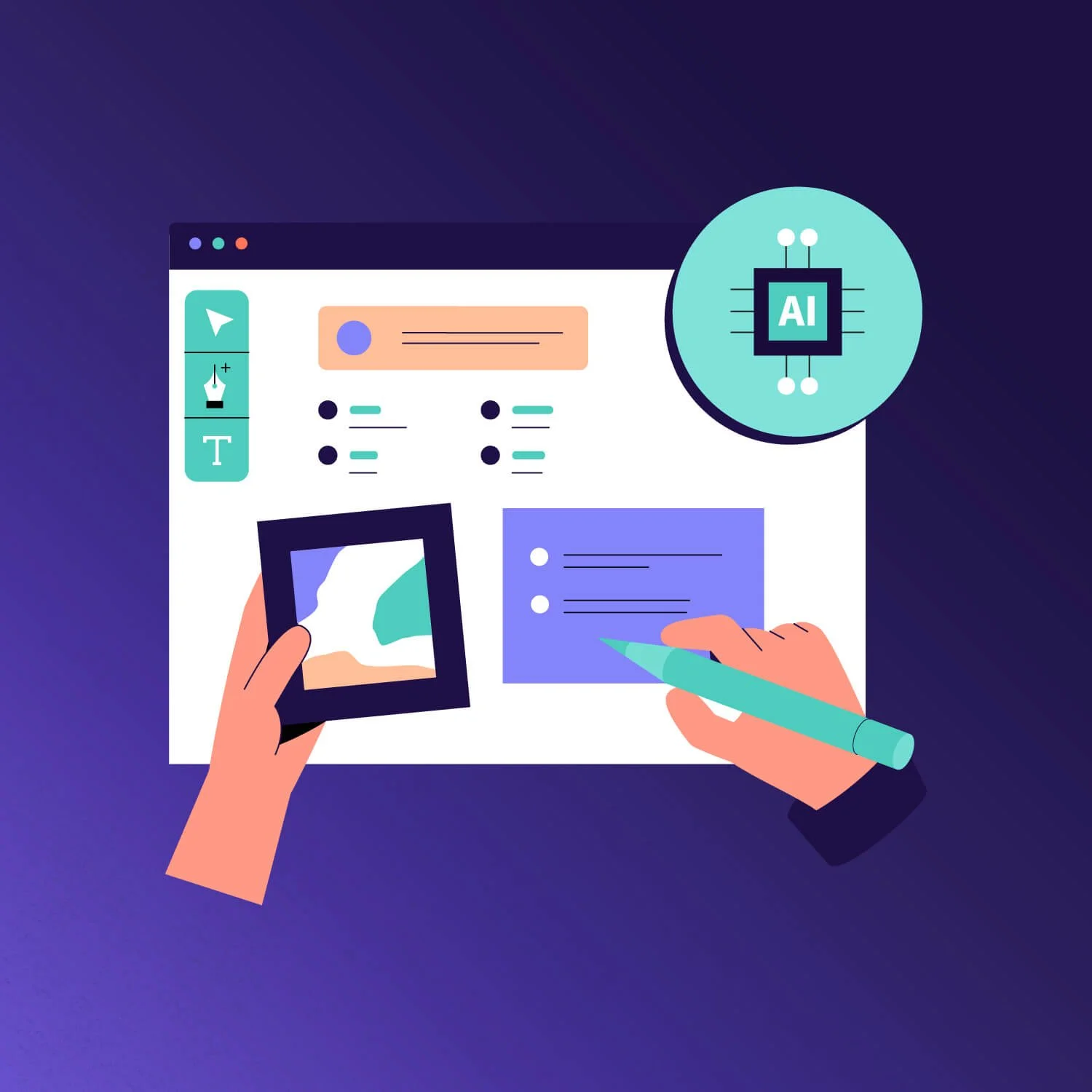 Design layout icon with text and image blocks, symbolising visually compelling, branded impact report design.