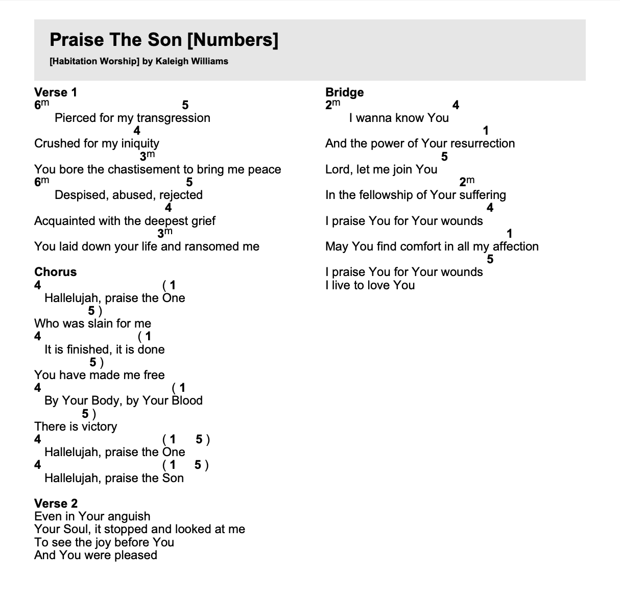 "Praise The Son" Number Chart