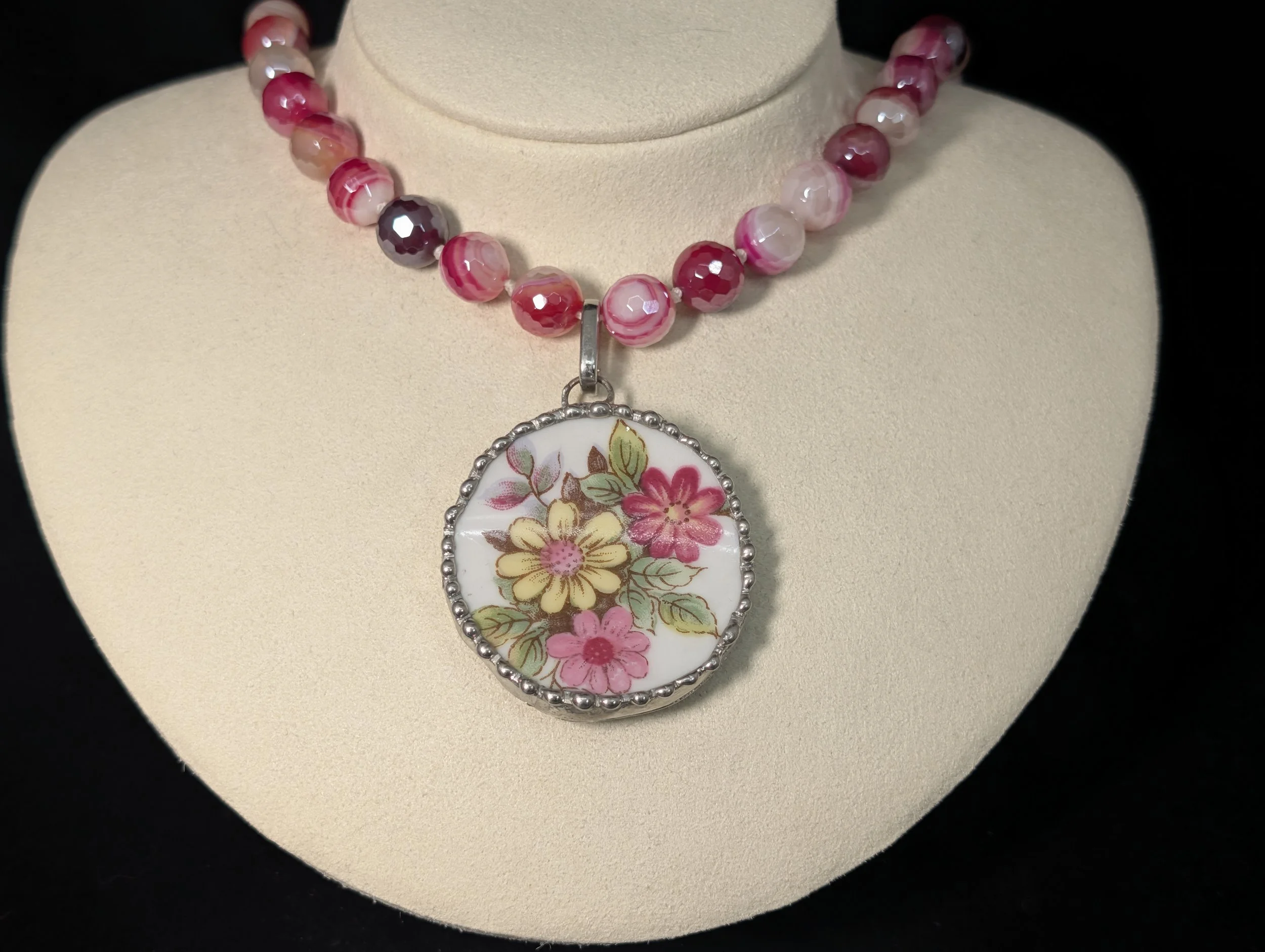 Pink & Yellow Flower Pendant on Hand Knotted Beaded Necklace (Pendant Removeable) (Copy)