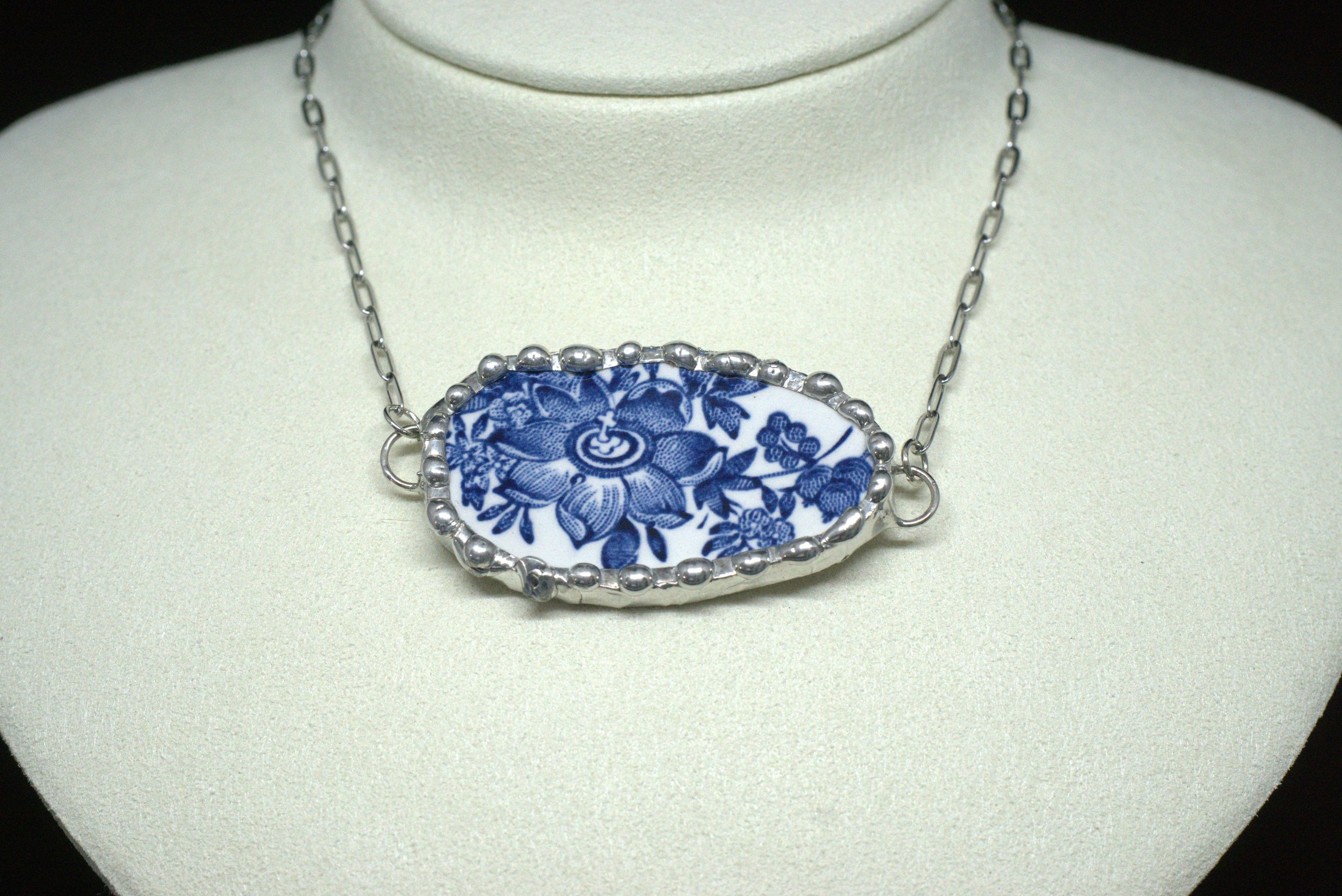 Vintage Blue Plate Necklace