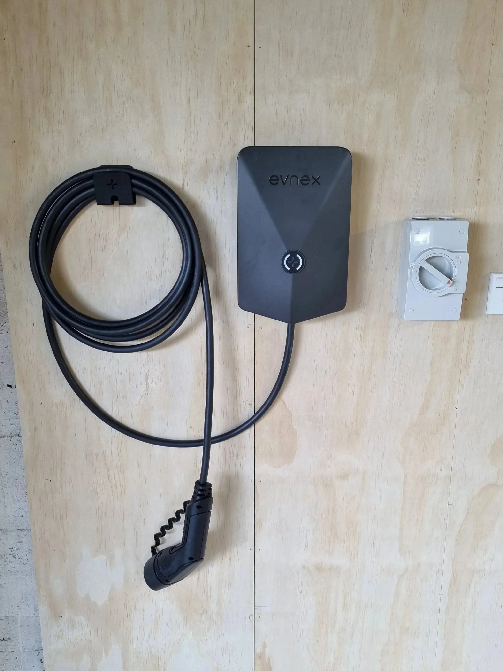 Image shows an EV (electrical vehicle) charging station. This fast charger was installed by Duncan from Forrest Electrical