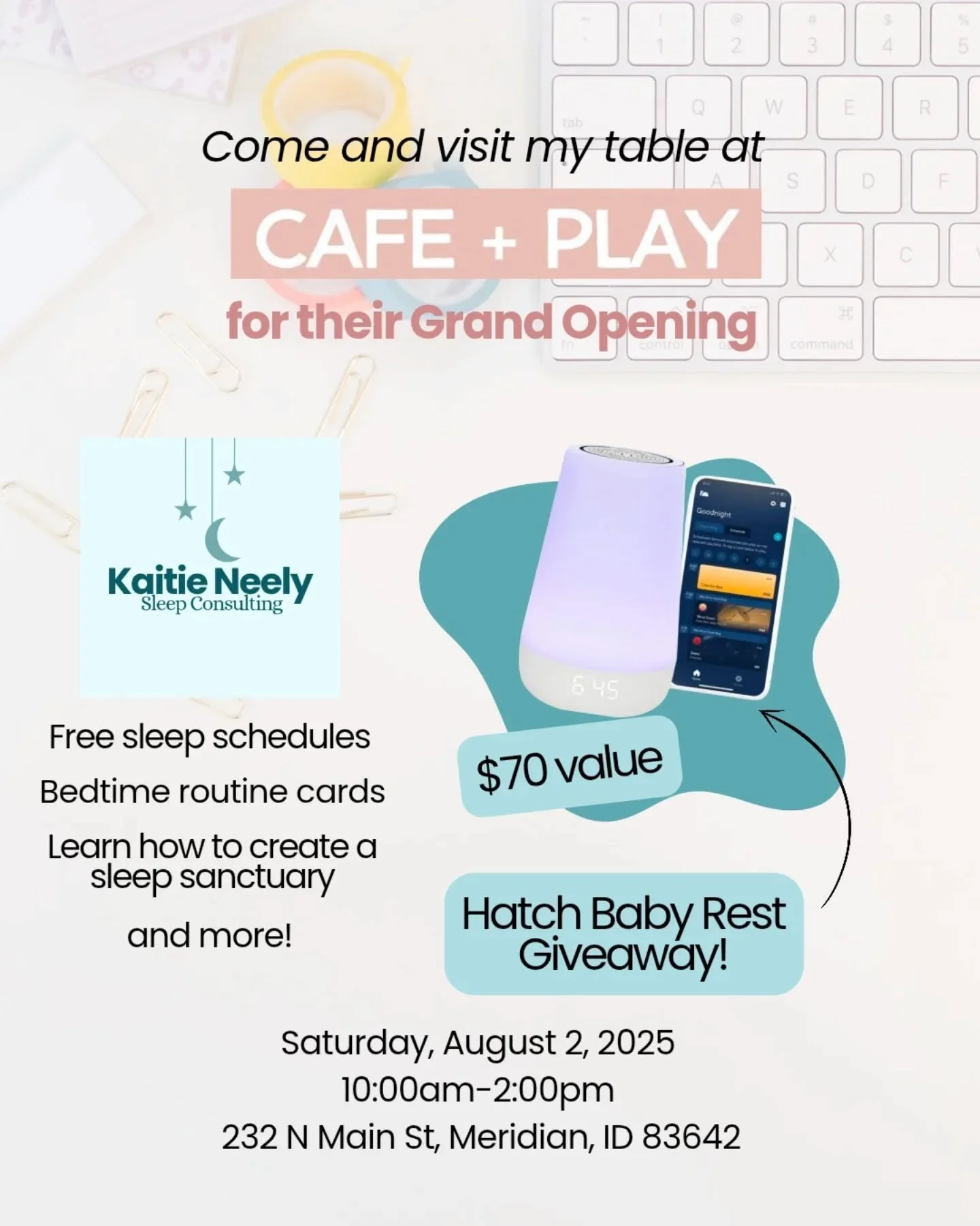 Come and say hiii, I would love to see you! 💫

Come and check out Meridian&rsquo;s newest family-friendly coffee shop, @cafeandplaymeridian, for their Grand Opening on Saturday, August 2, 2025 at 10:00am-2:00pm! I&rsquo;ll be there with all things f