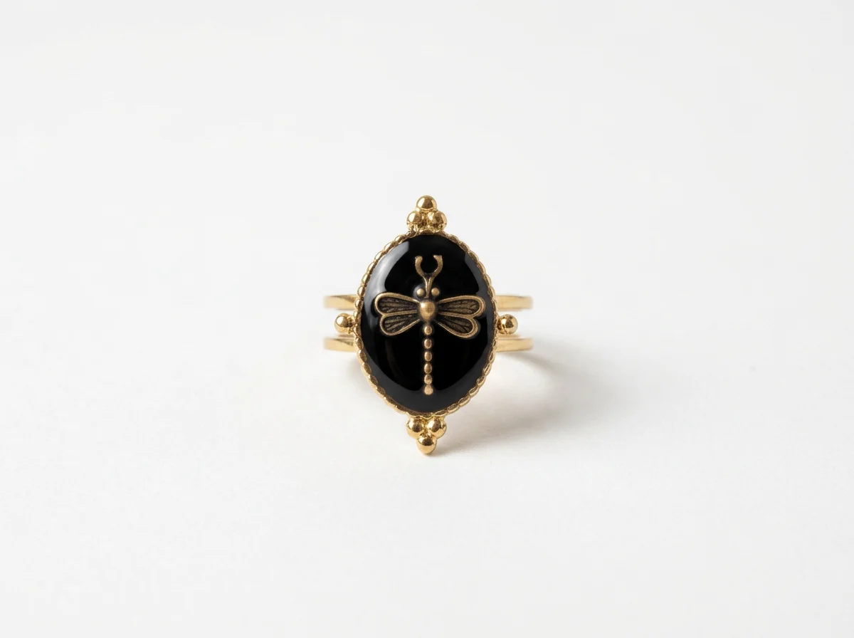 Adjustable Dark Dragonfly Ring