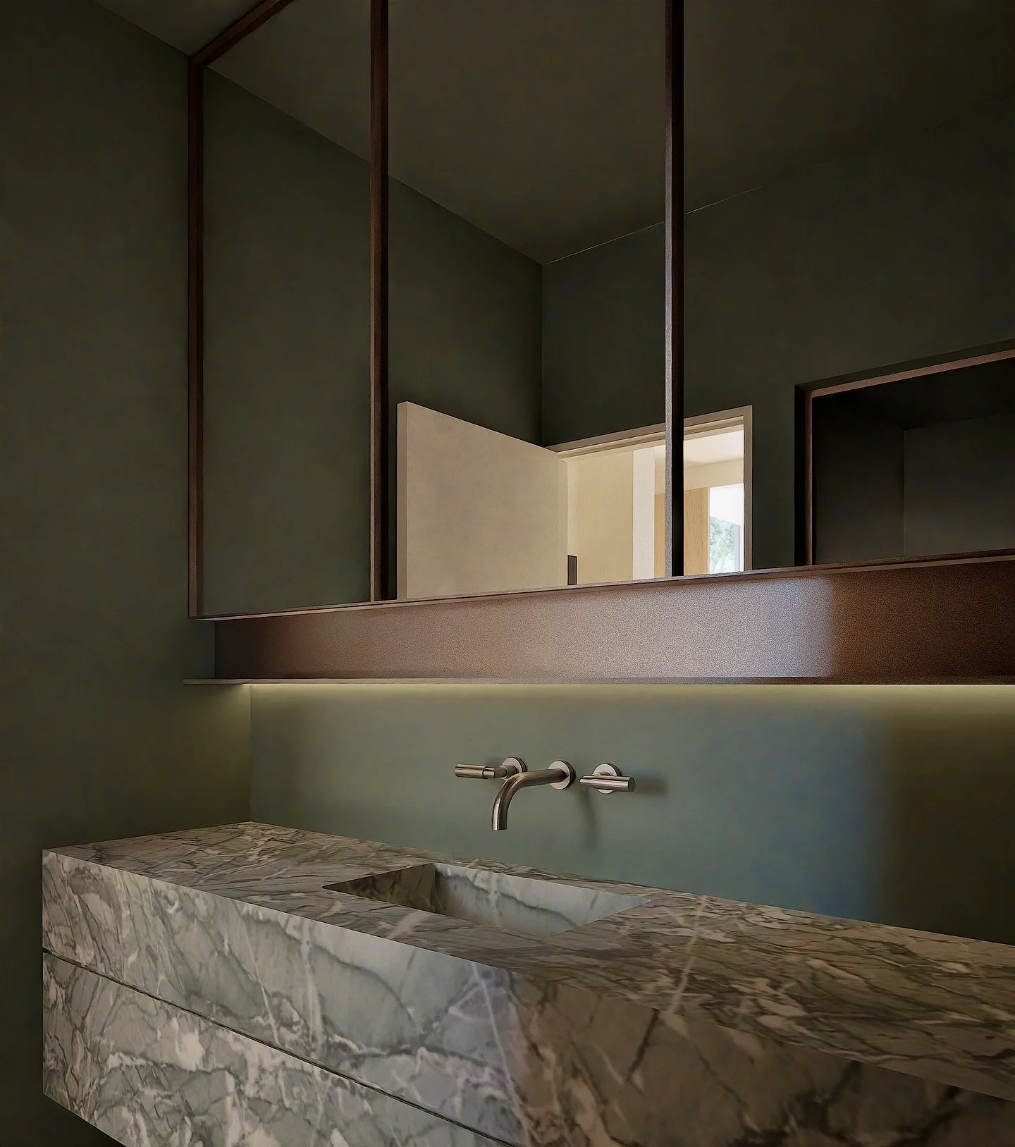 A moody bathroom for our Fitzroy Project.

Interior design &amp; renders by Studio Beck