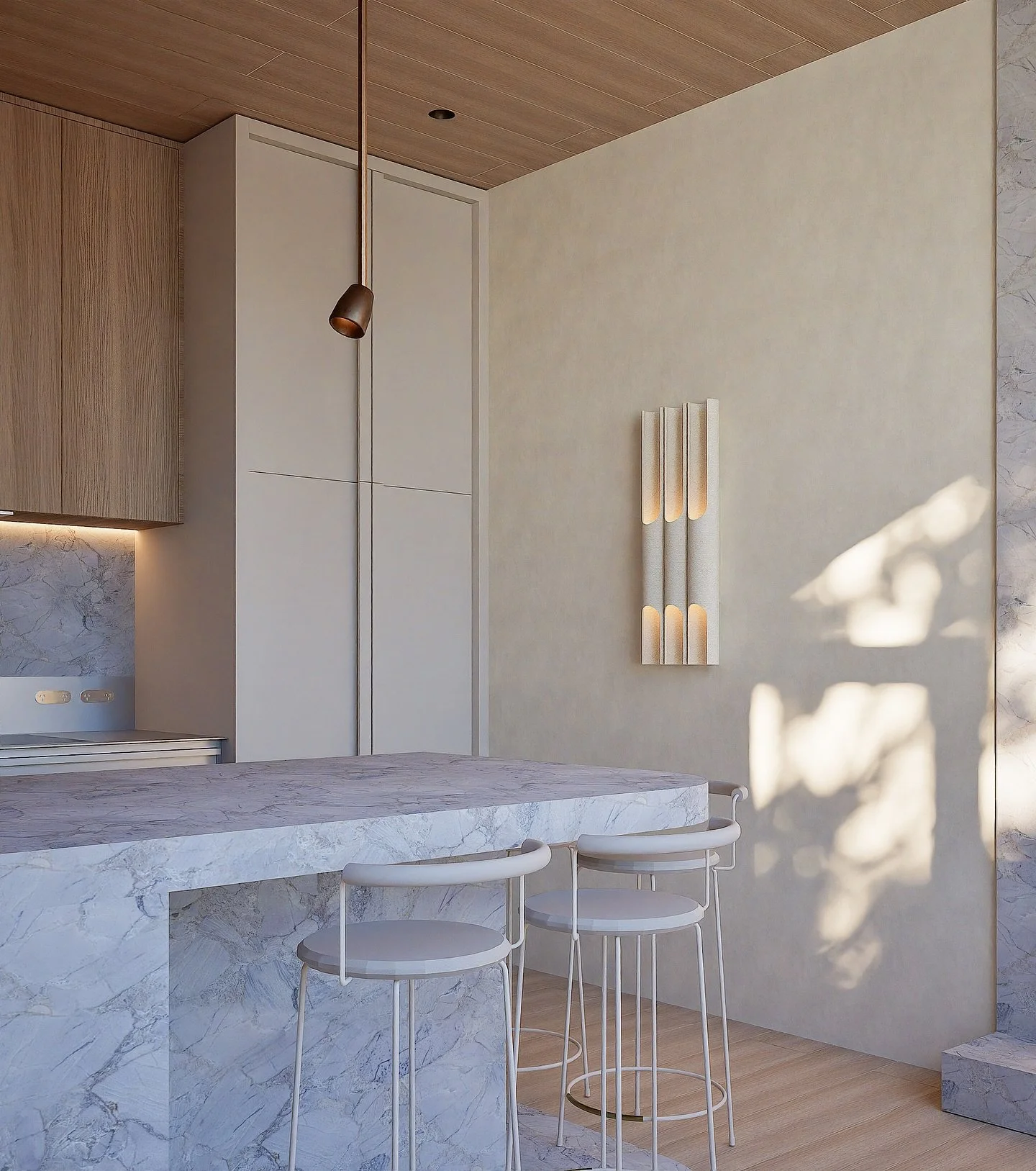 Two schemes for our Fitzroy Apartment Kitchen
⁠
Would you &lsquo;Go Bold&rsquo; with a timber lined ceiling + stainless steel joinery, or &lsquo;Keep it Simple&rsquo; with a seamless ceiling finish + creamy cabinetry? ⁠
⁠
I love both 🩶