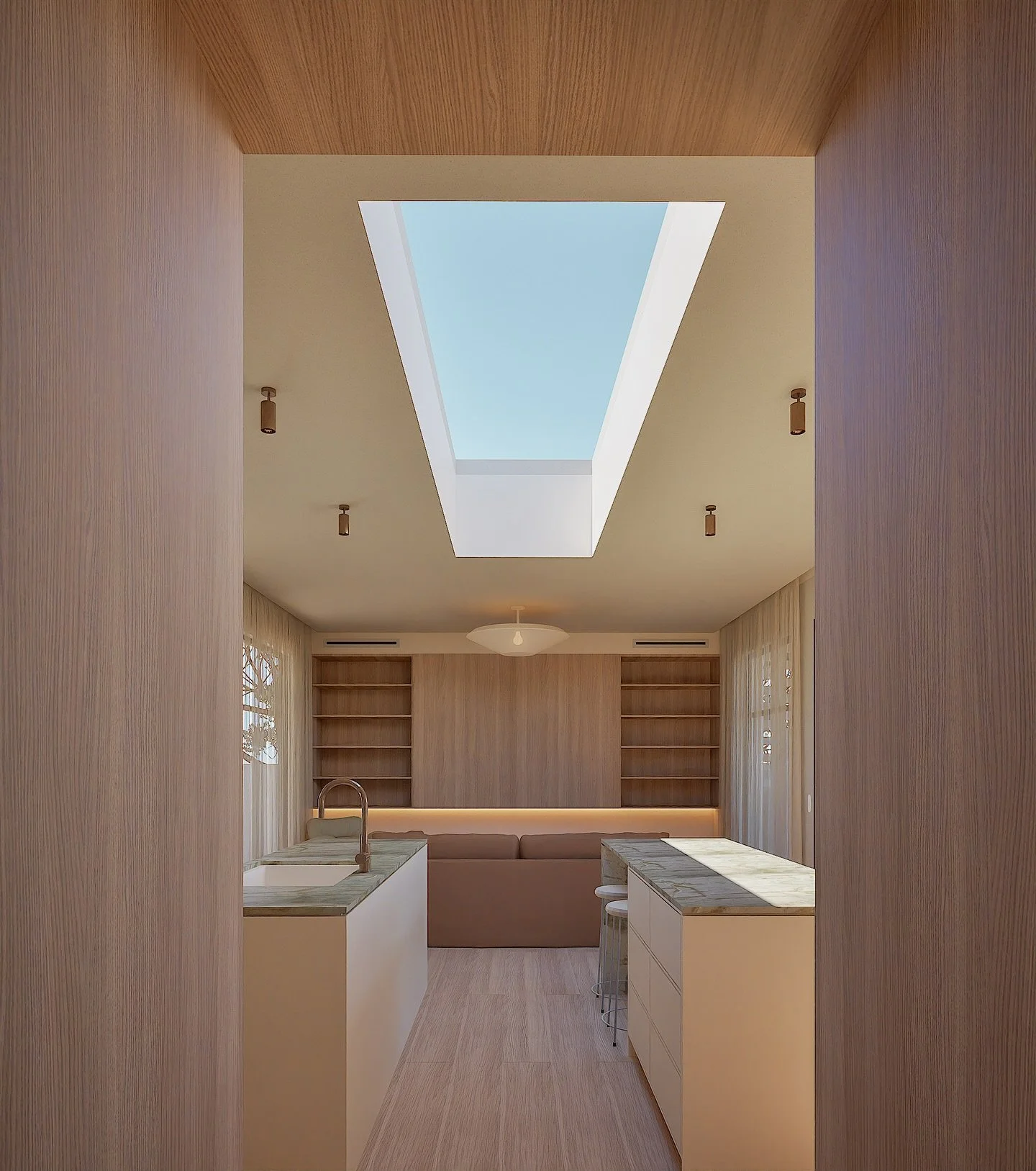 Inside The Hideaway — a coastal guest retreat designed for quiet connection and ease.
Soft light, layered textures, and a calm material palette create an interior that feels open yet cocooned — where the movement of the day flows effort