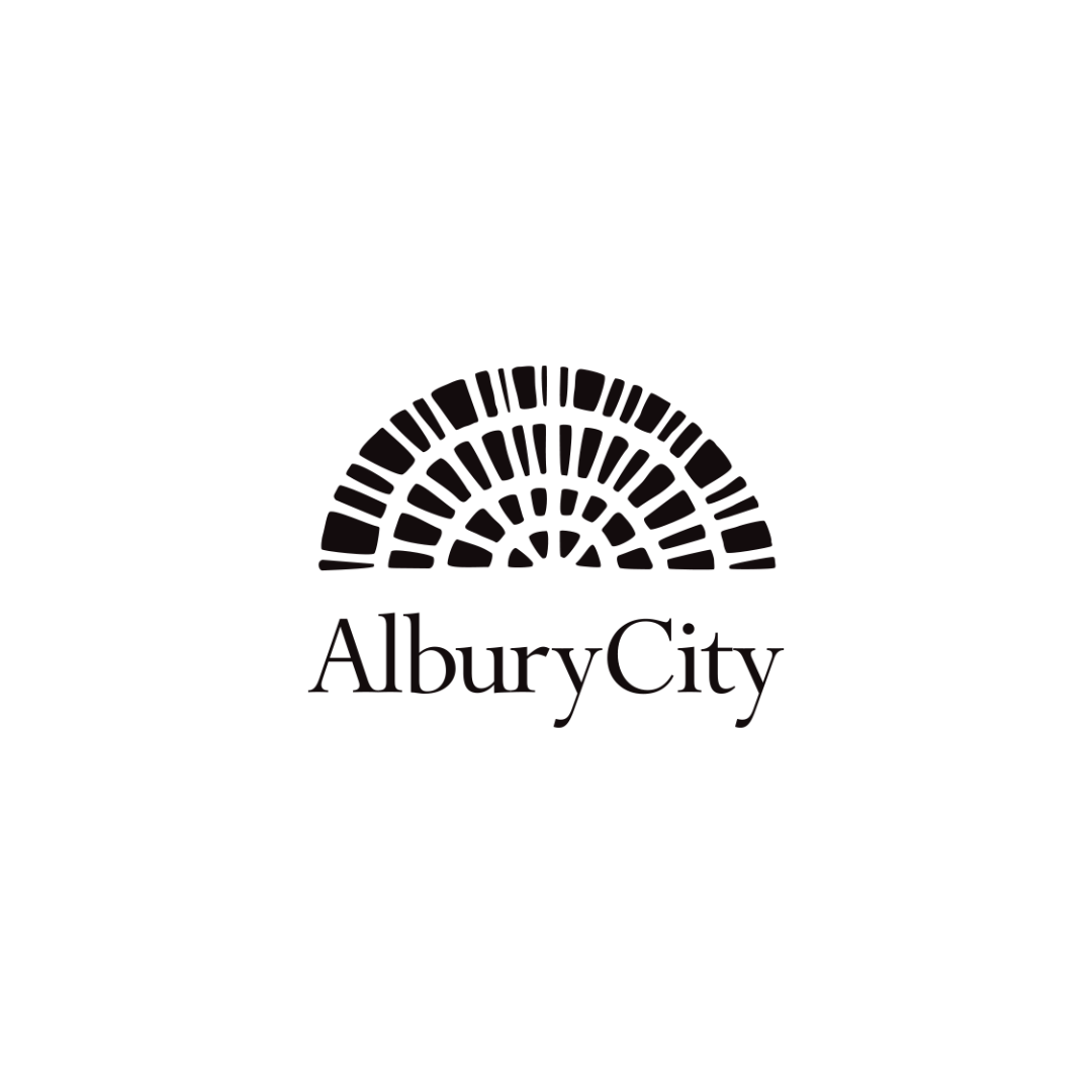 Black and white AlburyCity logo.