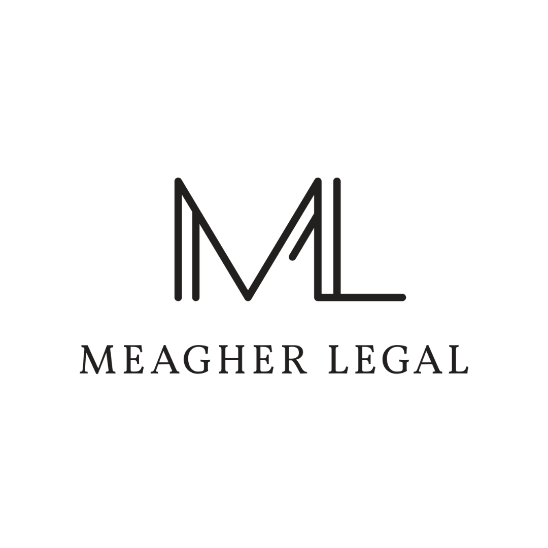 Black logo of Meagher Legal with stylised 'ML' initials and the company name underneath.