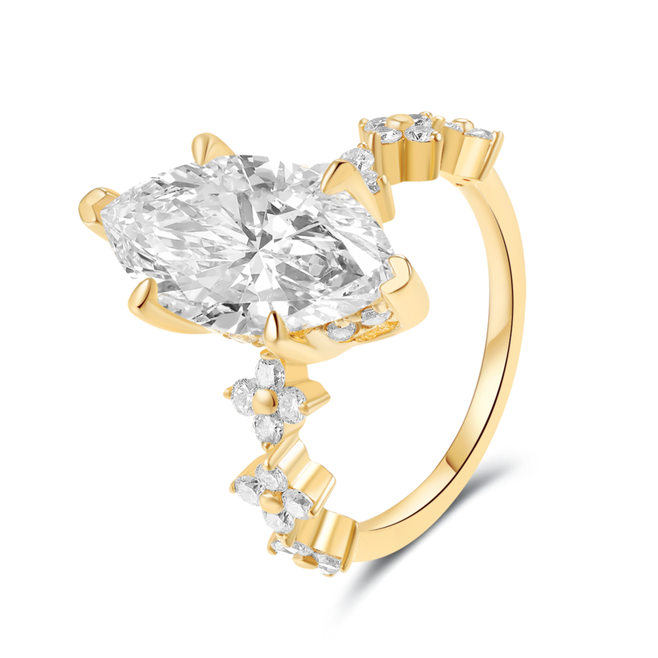 Clover Detail Marquise Diamond Ring