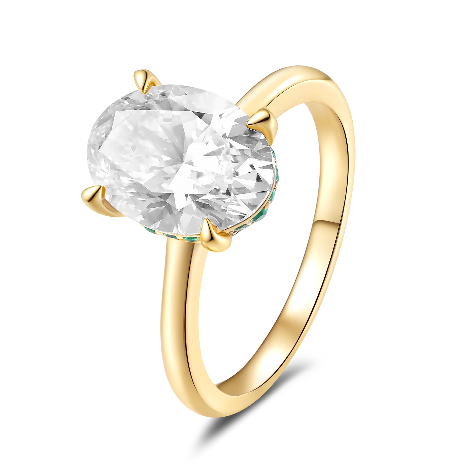 Emerald Hidden Halo Solitaire Setting with Oval Diamond